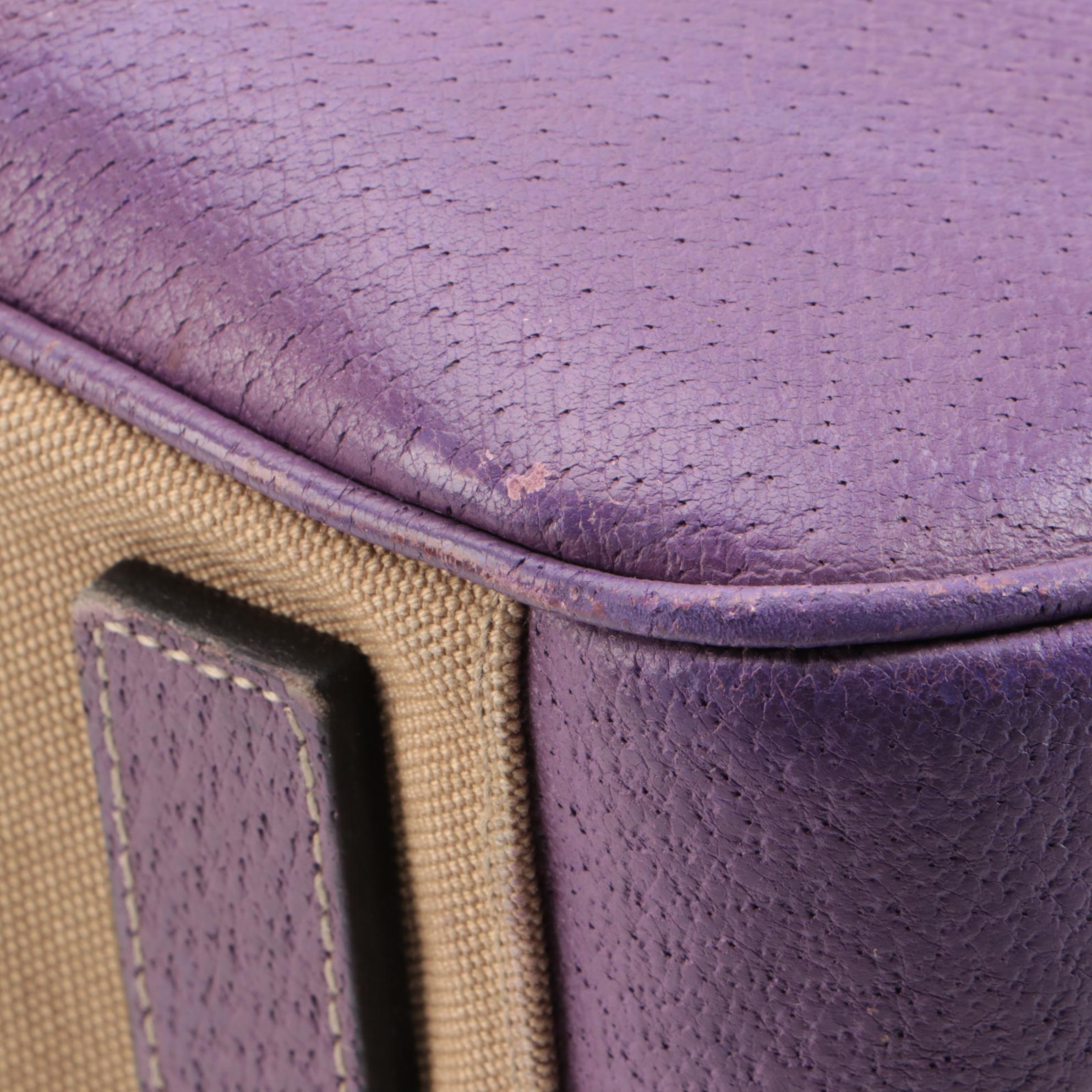 Prada Bauletto Bag in Canapa Canvas with Lilac Leather Trim