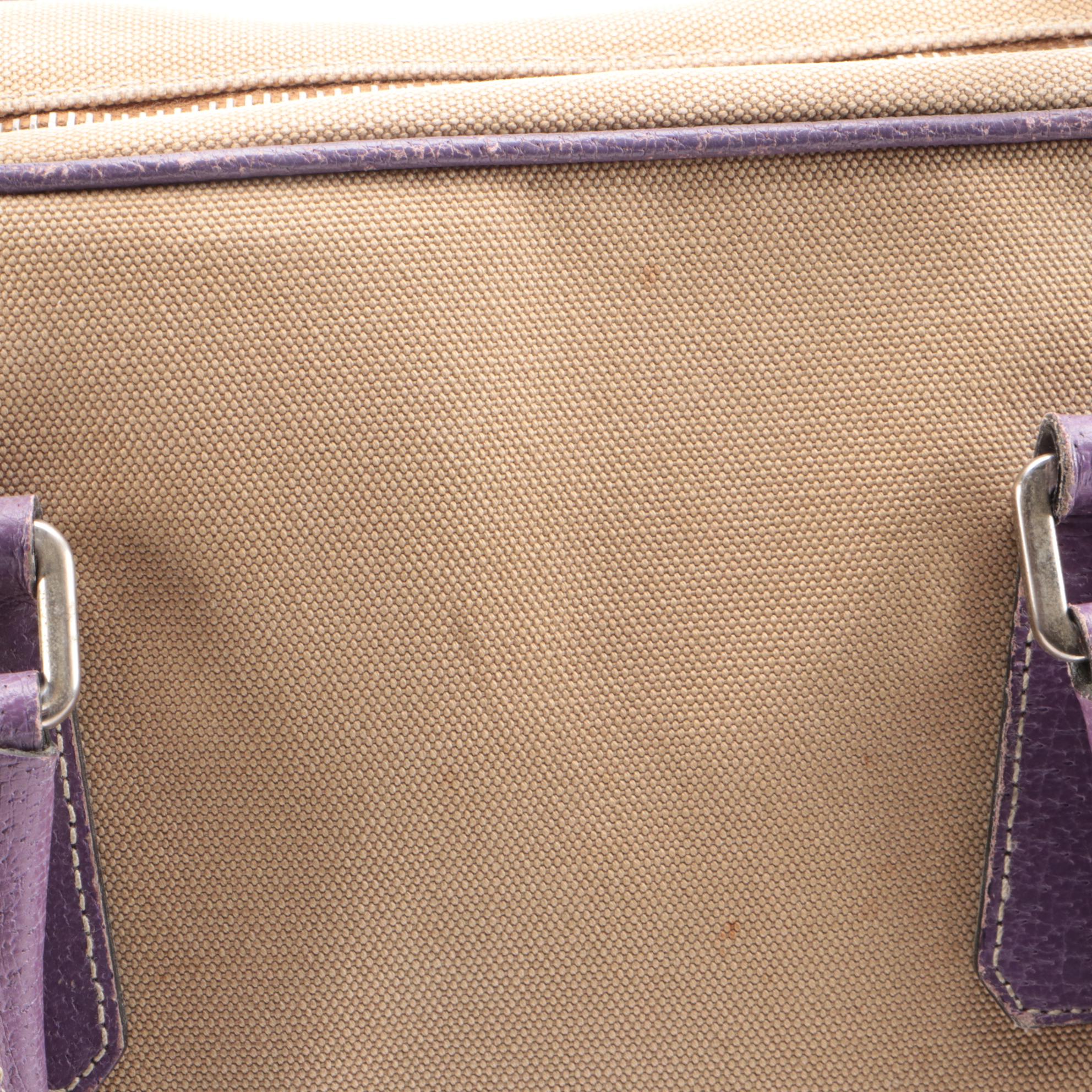 Prada Bauletto Bag in Canapa Canvas with Lilac Leather Trim