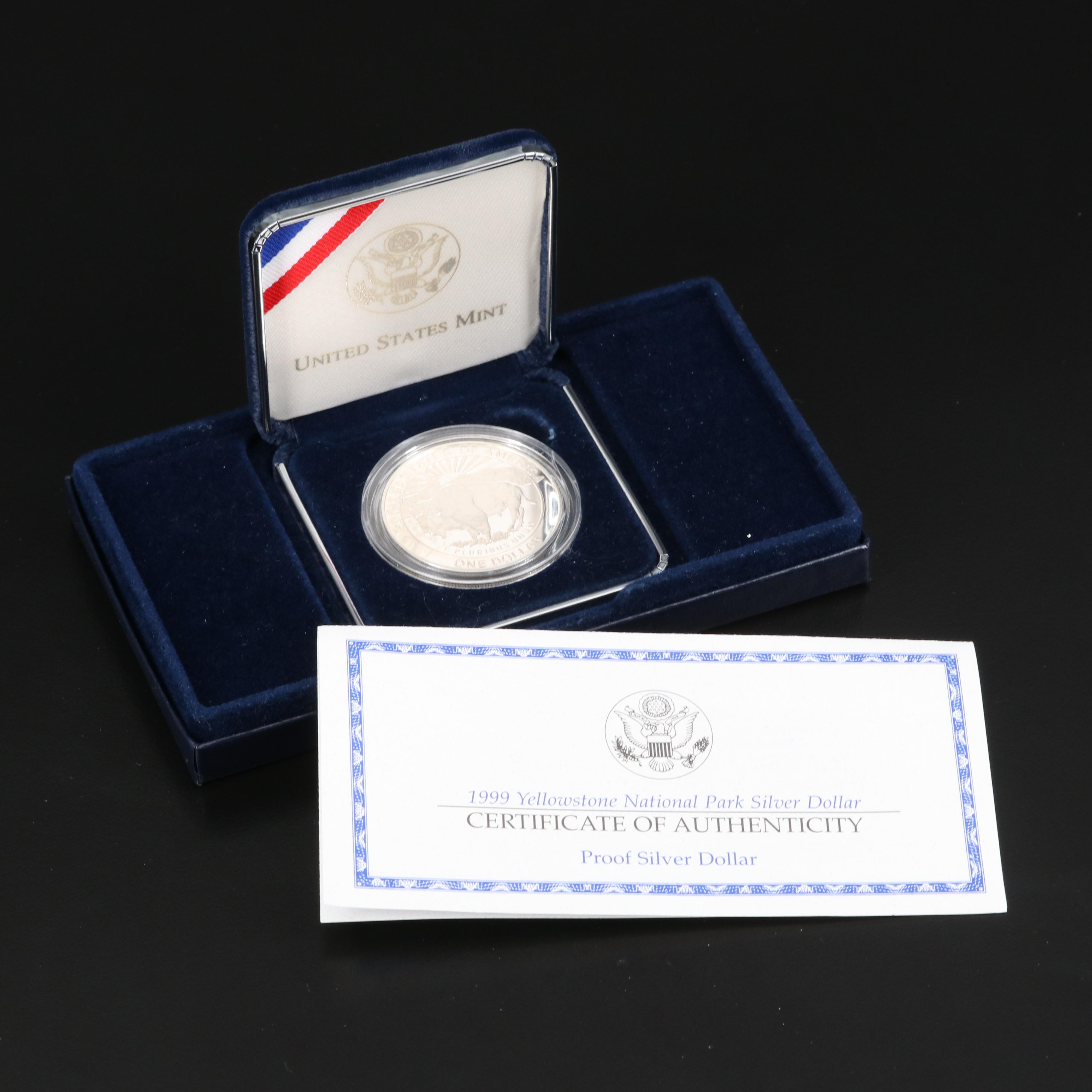 American Buffalo and Yellowstone National Park Silver Proof Dollar Coins