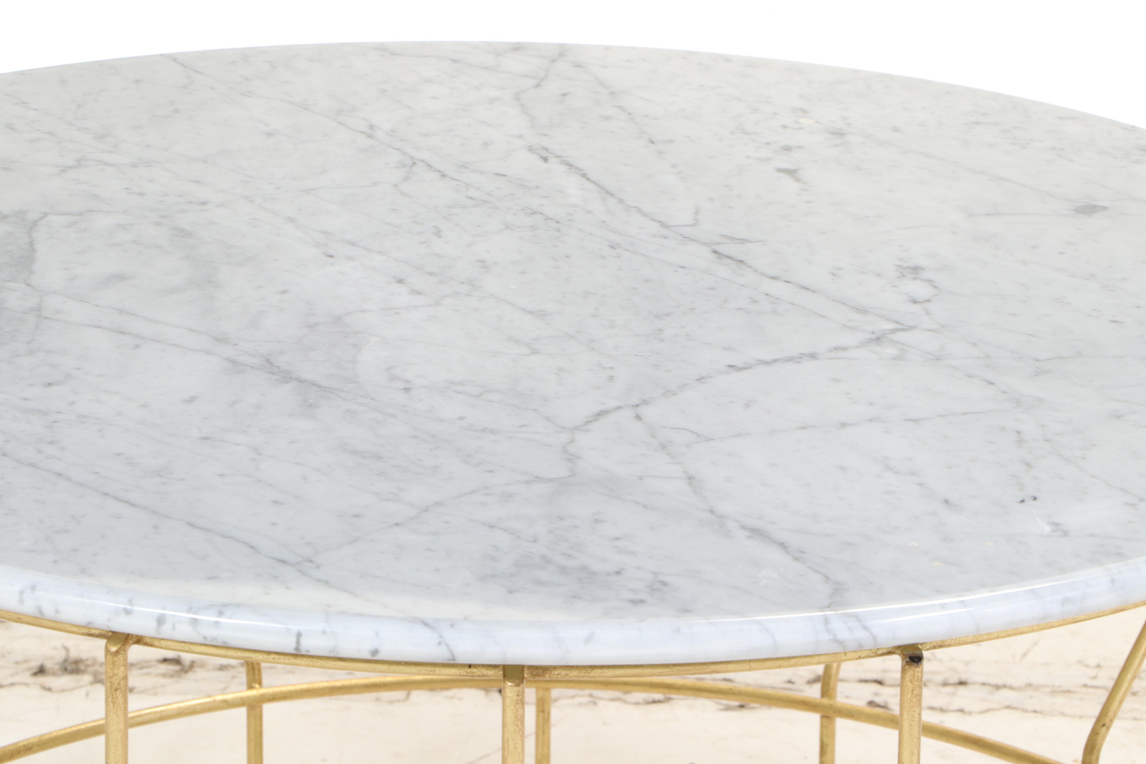 Contemporary Round Gold Painted Coffee Table with Marble Top