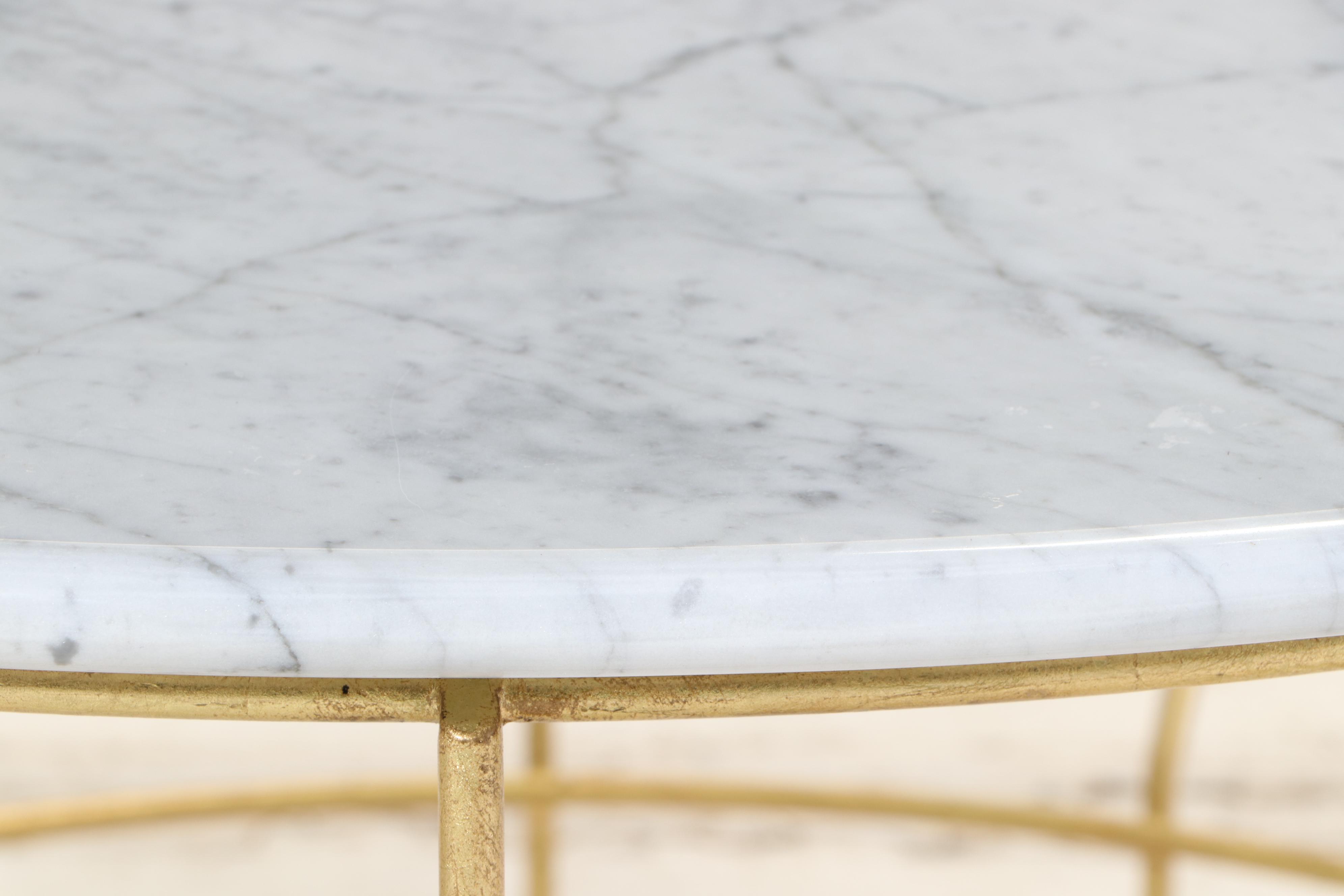 Contemporary Round Gold Painted Coffee Table with Marble Top