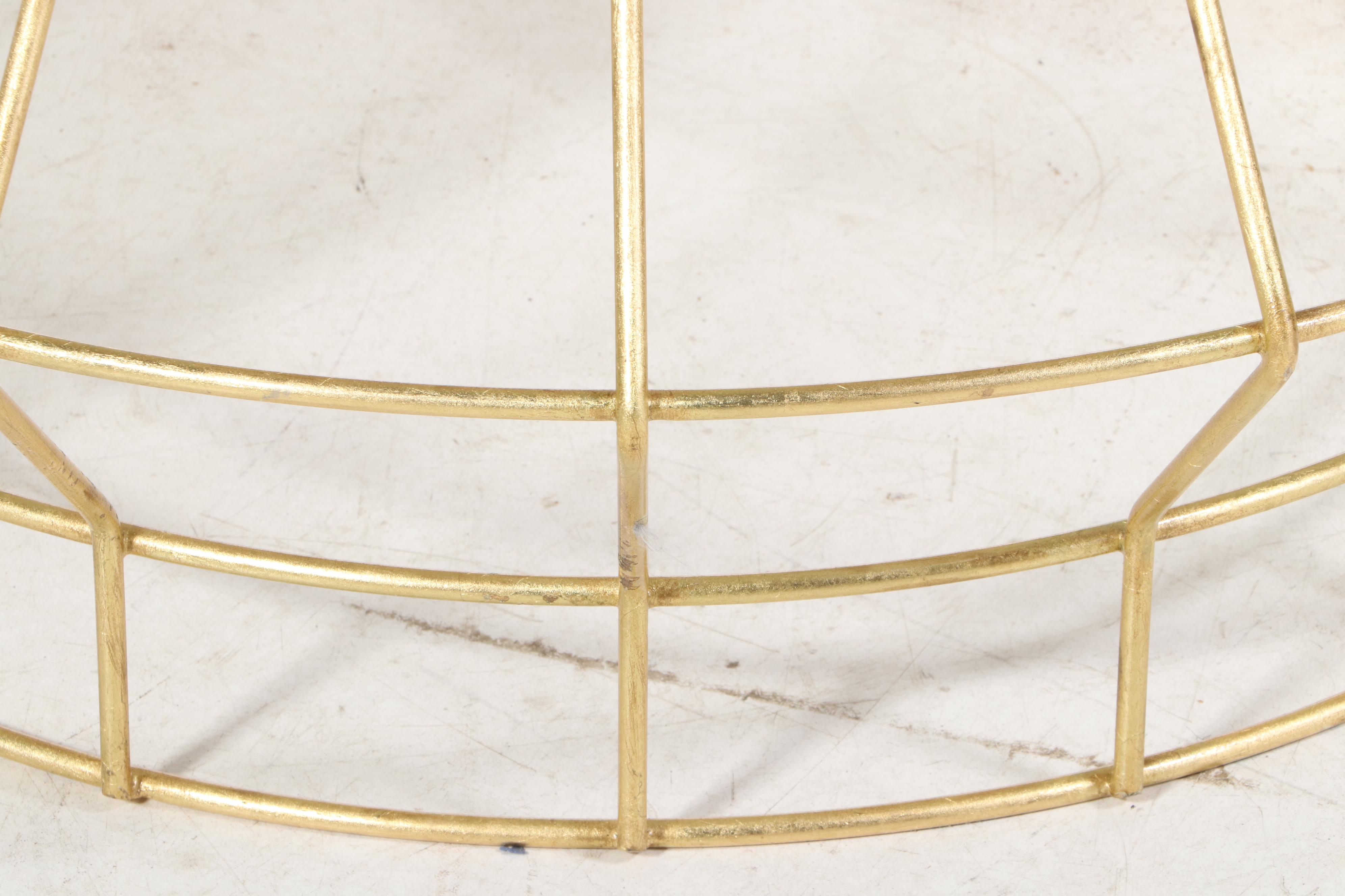 Contemporary Round Gold Painted Coffee Table with Marble Top