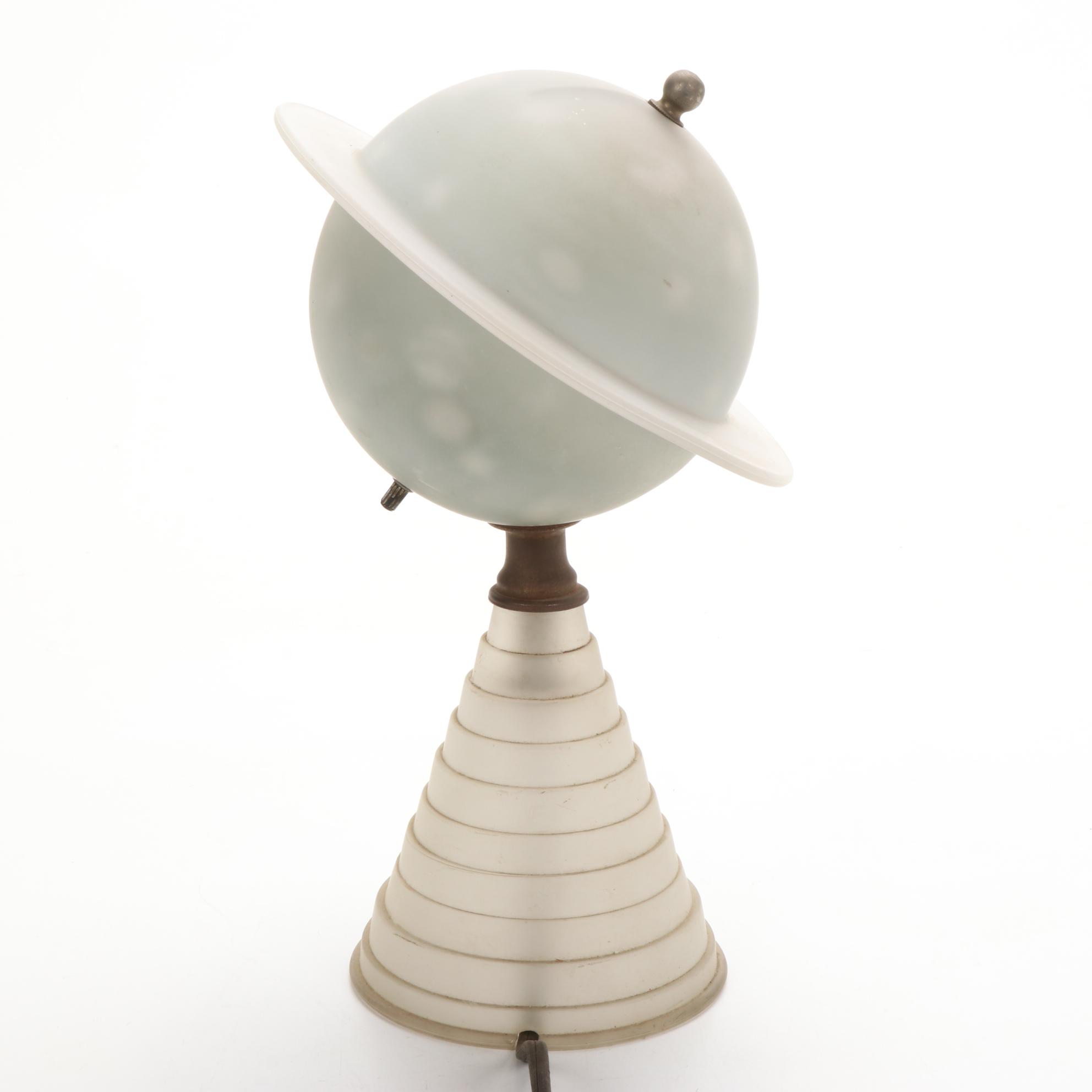 Houze Glass Art Deco New York's 1939 World's Fair Frosted Glass Saturn Desk Lamp