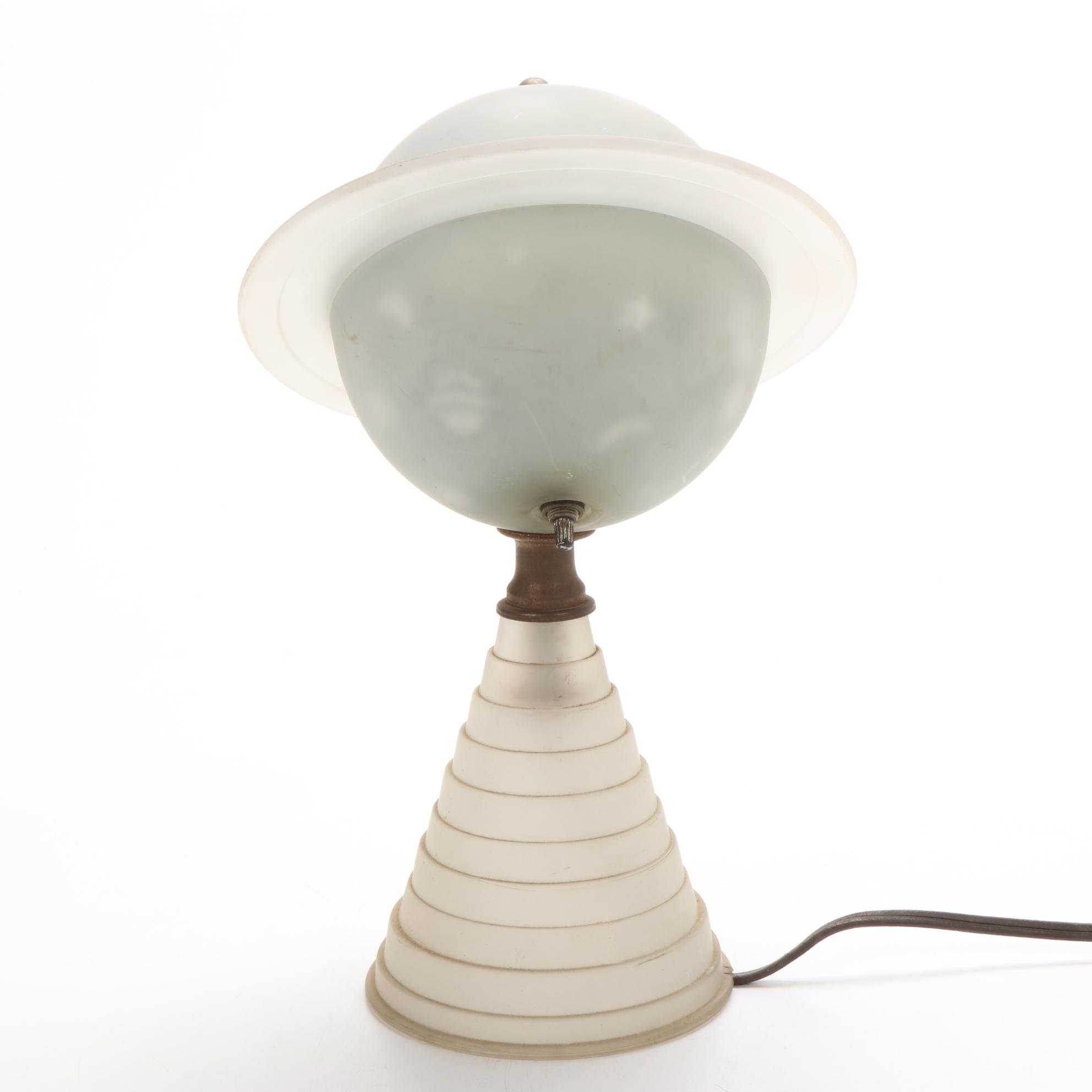 Houze Glass Art Deco New York's 1939 World's Fair Frosted Glass Saturn Desk Lamp