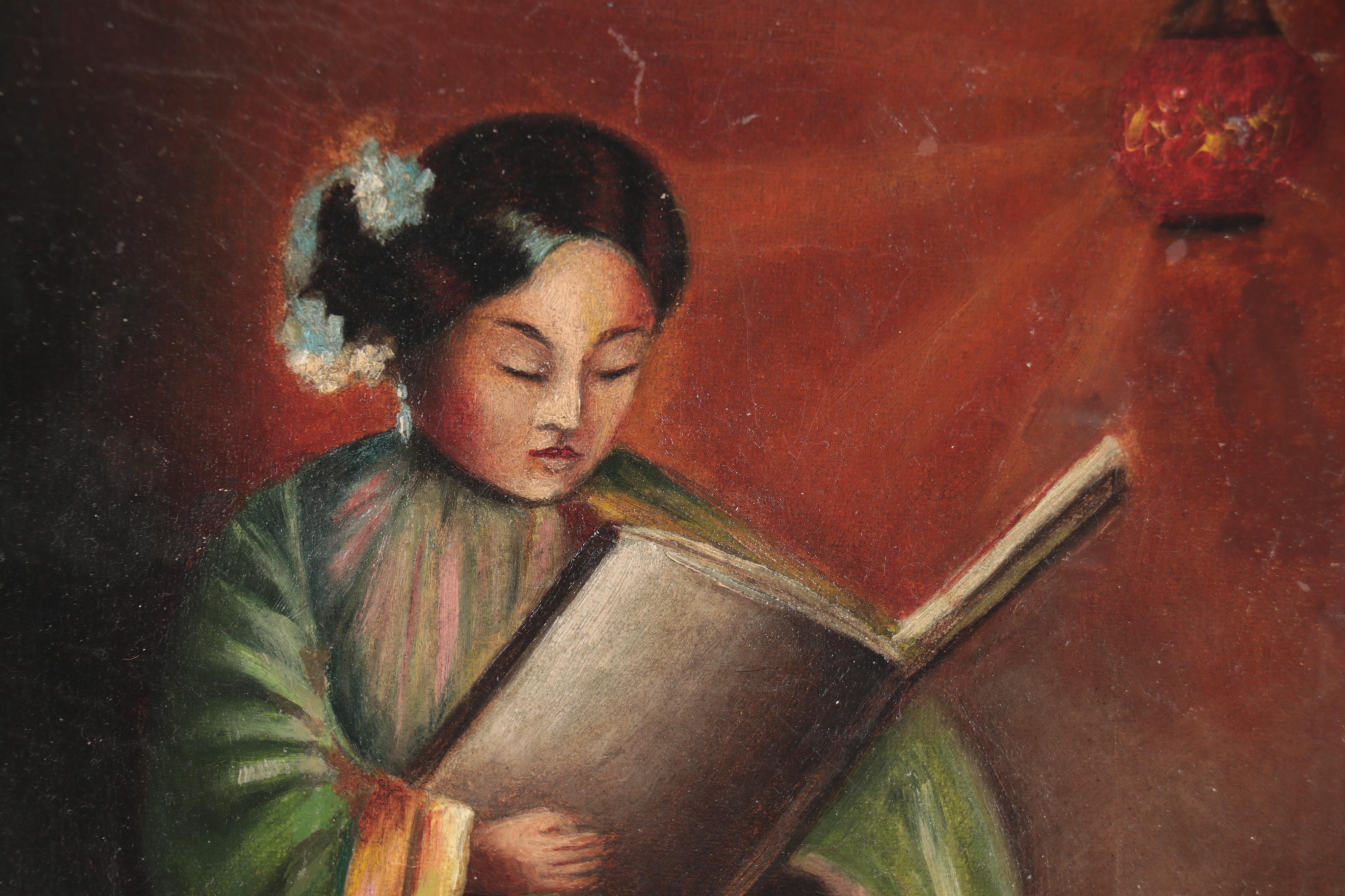 Oil Painting of a Girl Reading a Book