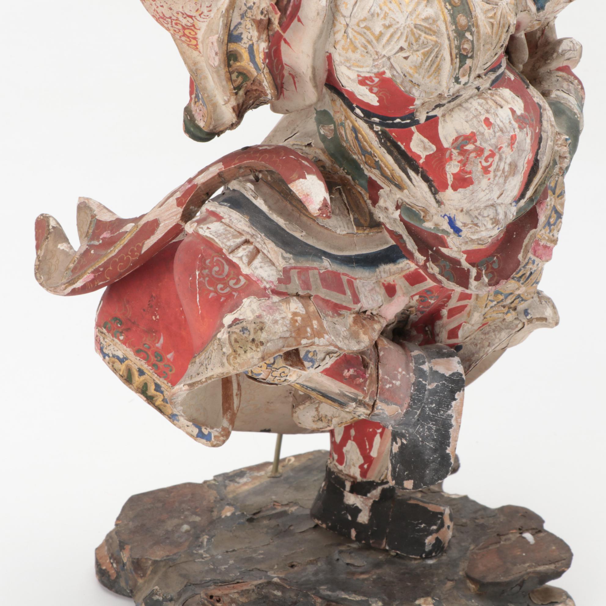 Japanese Polychrome Wood Figure of Dancing Temple Guardian