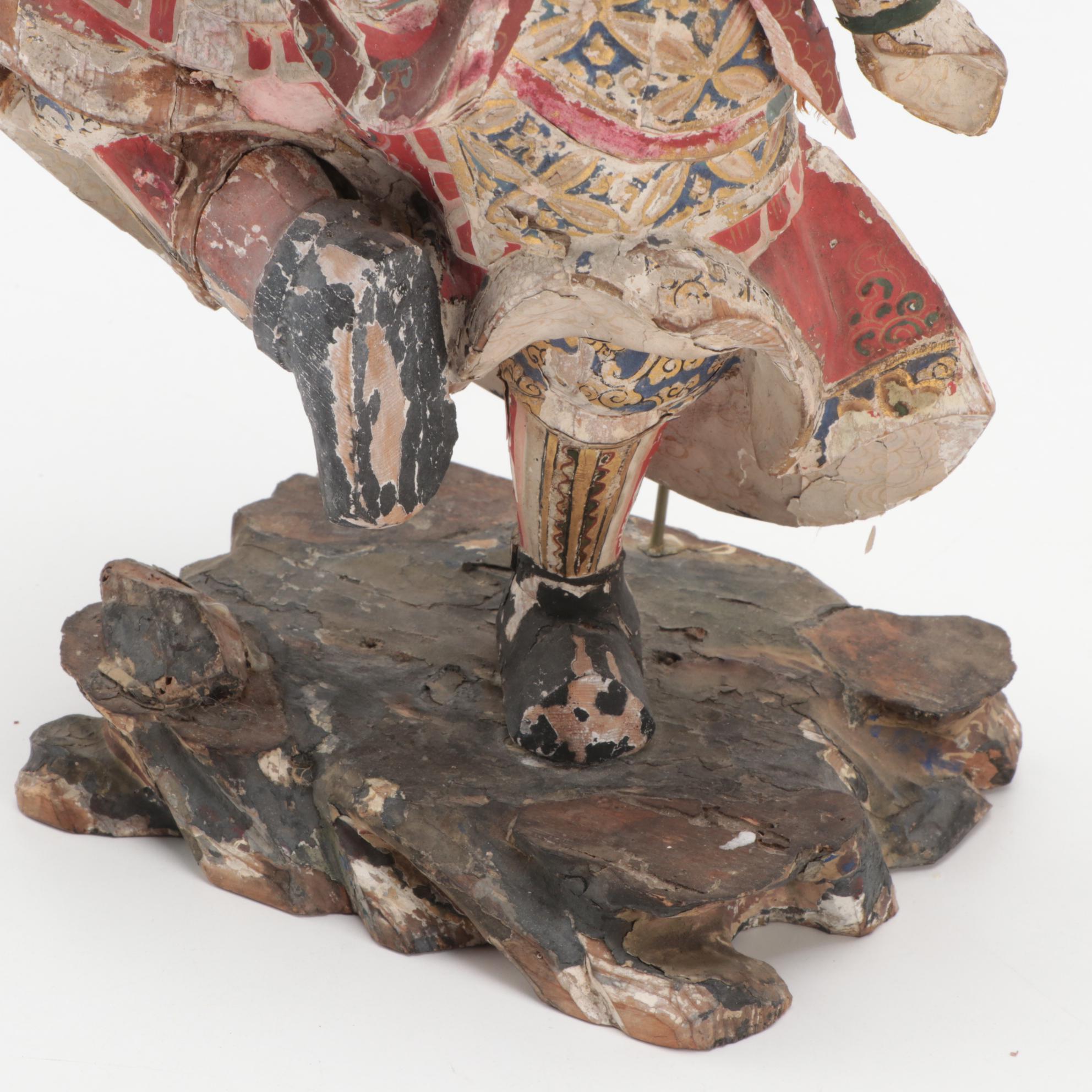 Japanese Polychrome Wood Figure of Dancing Temple Guardian