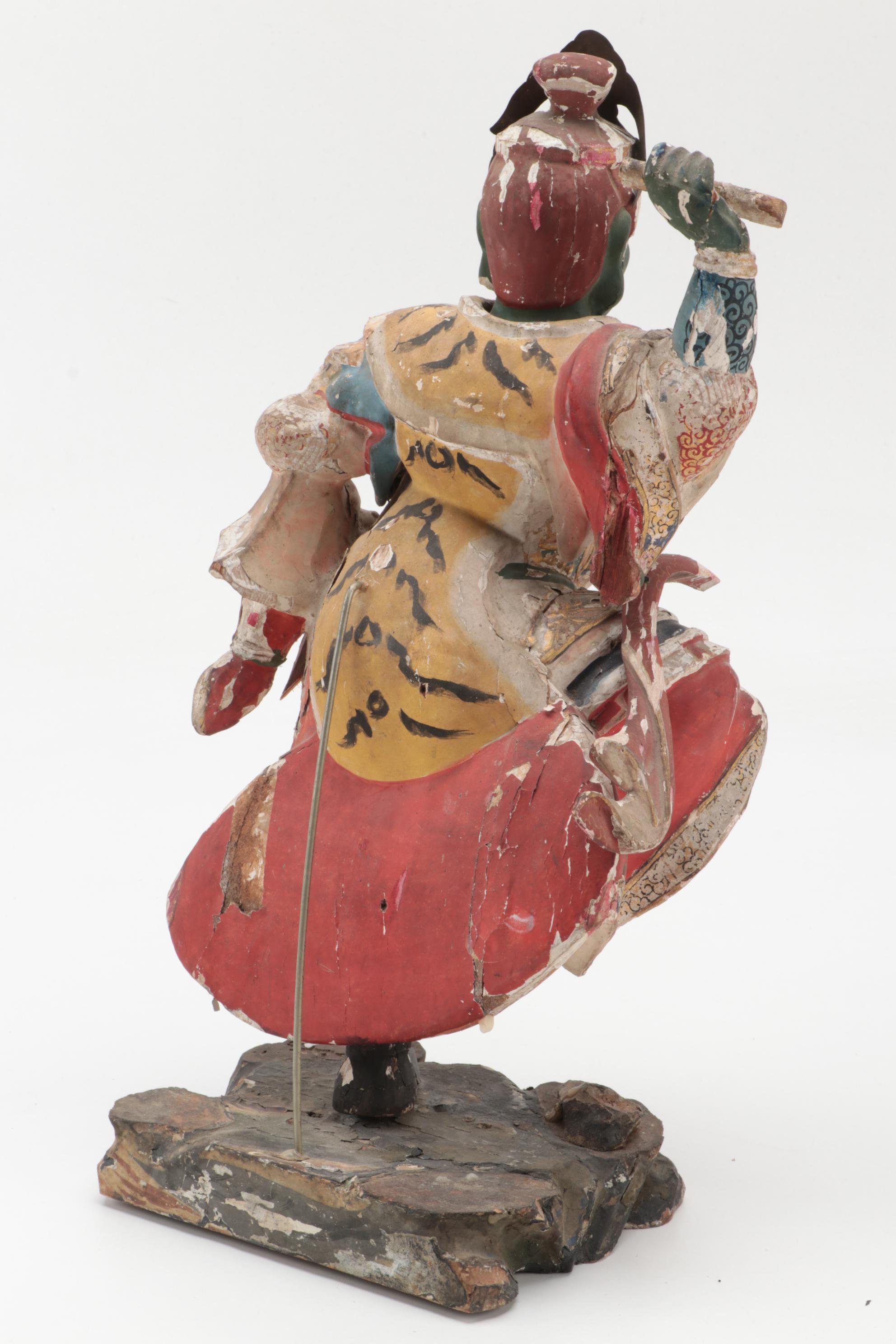 Japanese Polychrome Wood Figure of Dancing Temple Guardian