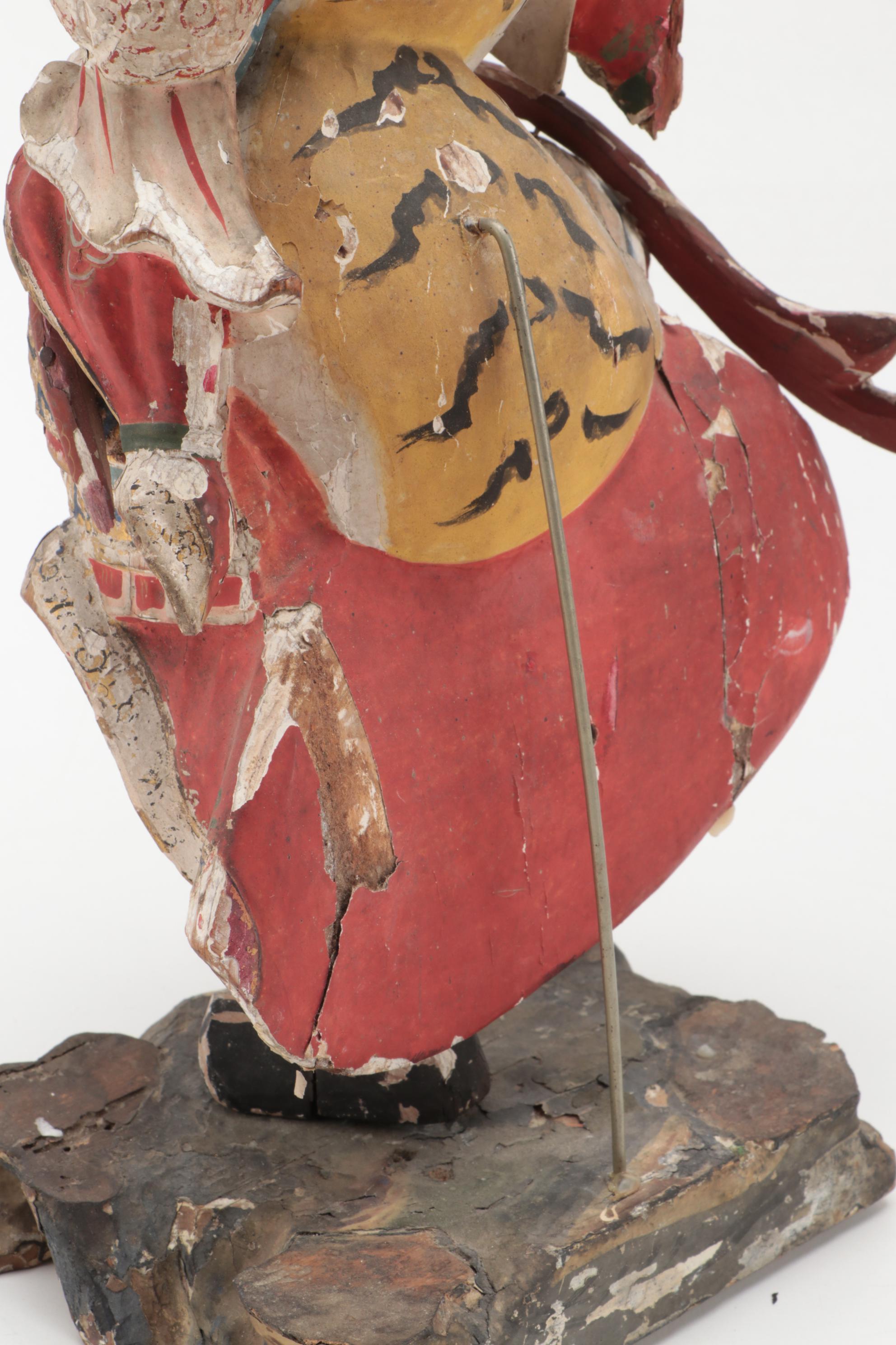 Japanese Polychrome Wood Figure of Dancing Temple Guardian