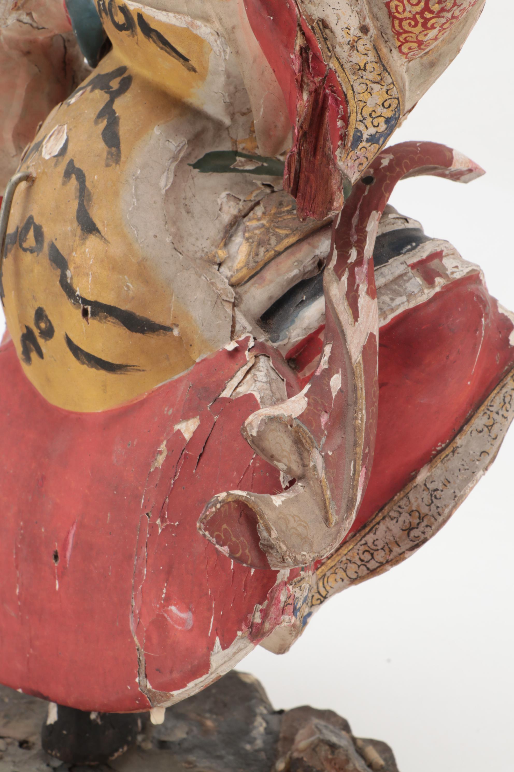 Japanese Polychrome Wood Figure of Dancing Temple Guardian