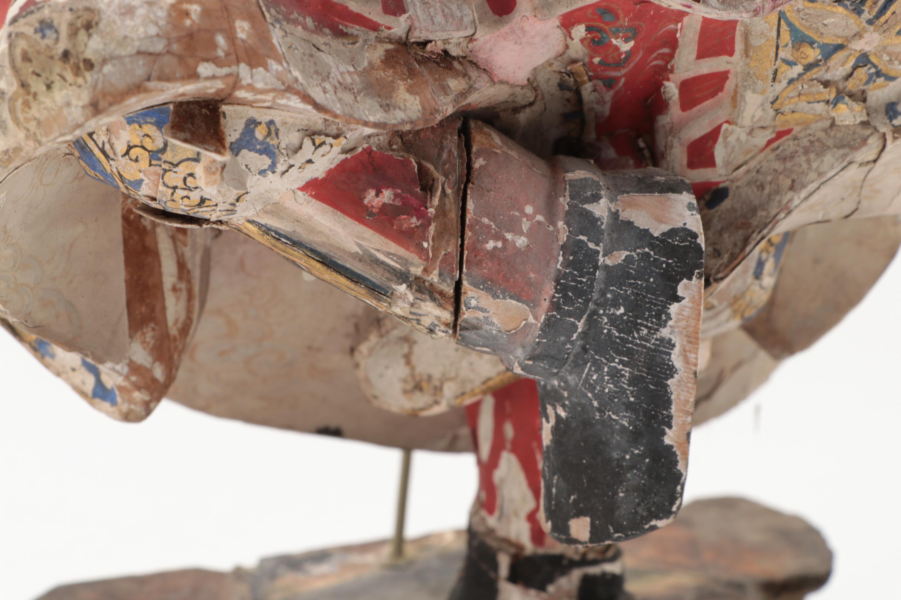 Japanese Polychrome Wood Figure of Dancing Temple Guardian