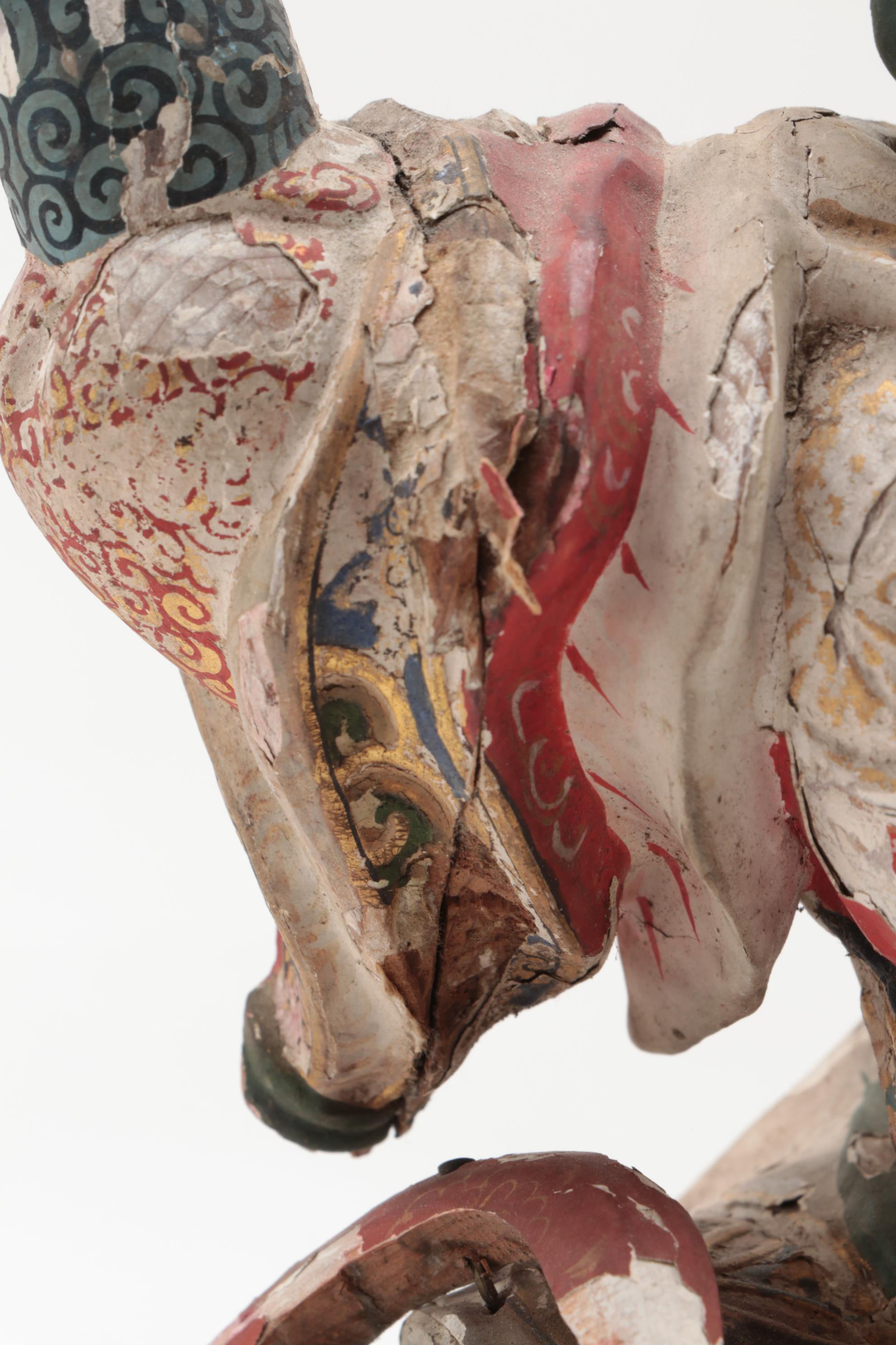 Japanese Polychrome Wood Figure of Dancing Temple Guardian