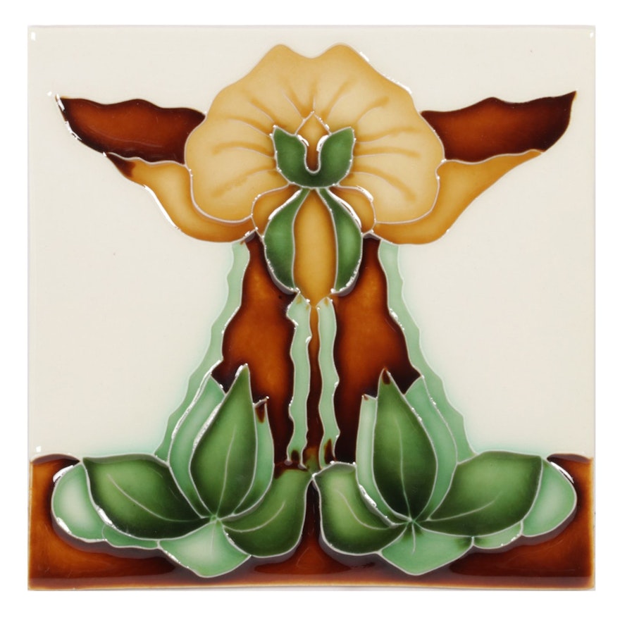 Porteous Art Nouveau Style Enameled Ceramic Style Tile, Contemporary
