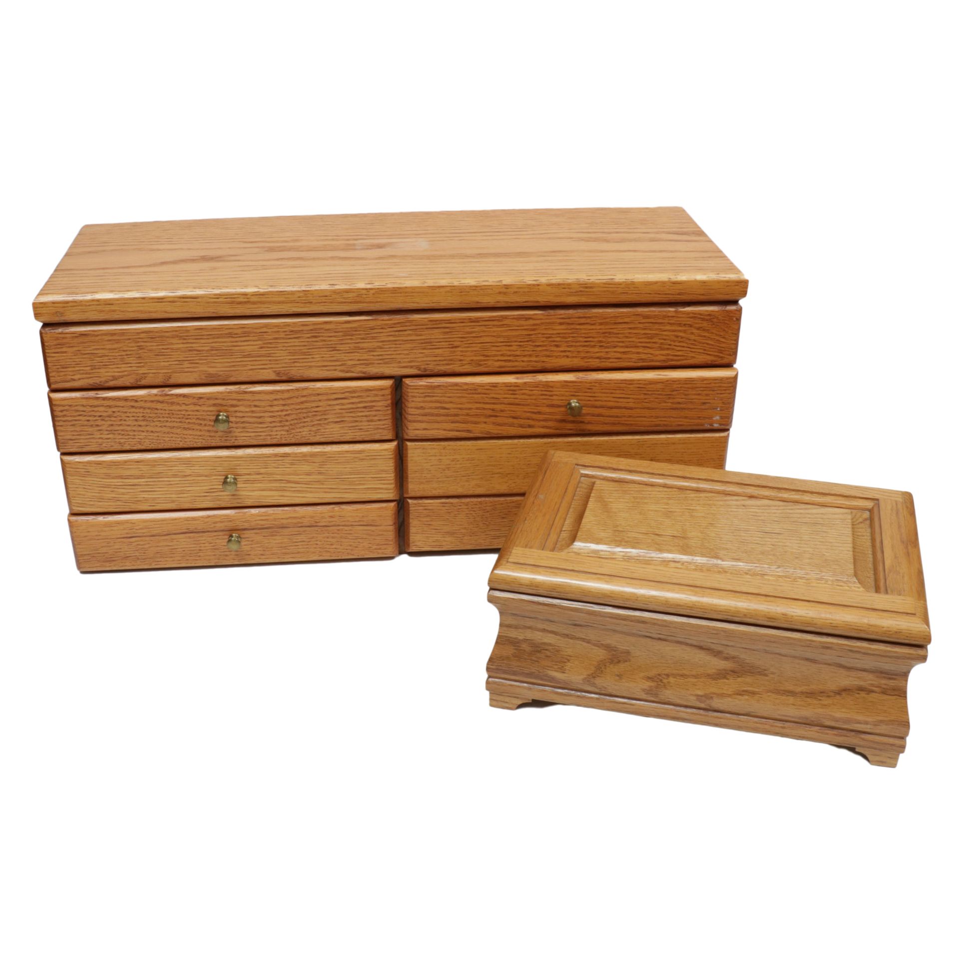 Oak Jewelry Box and Chest, Late 20th Century