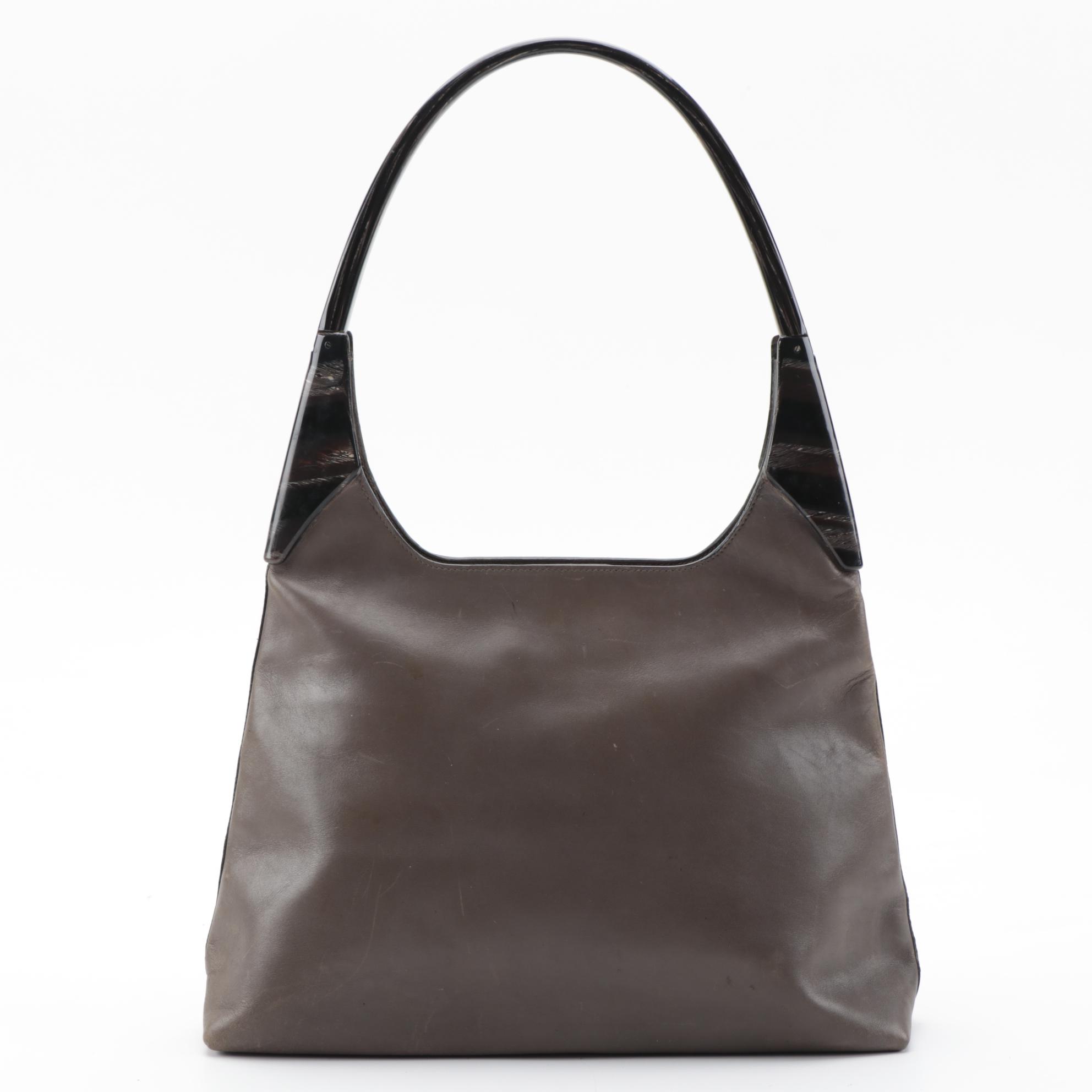 Prada Marbled Resin Handle Shoulder Bag in Brown Leather