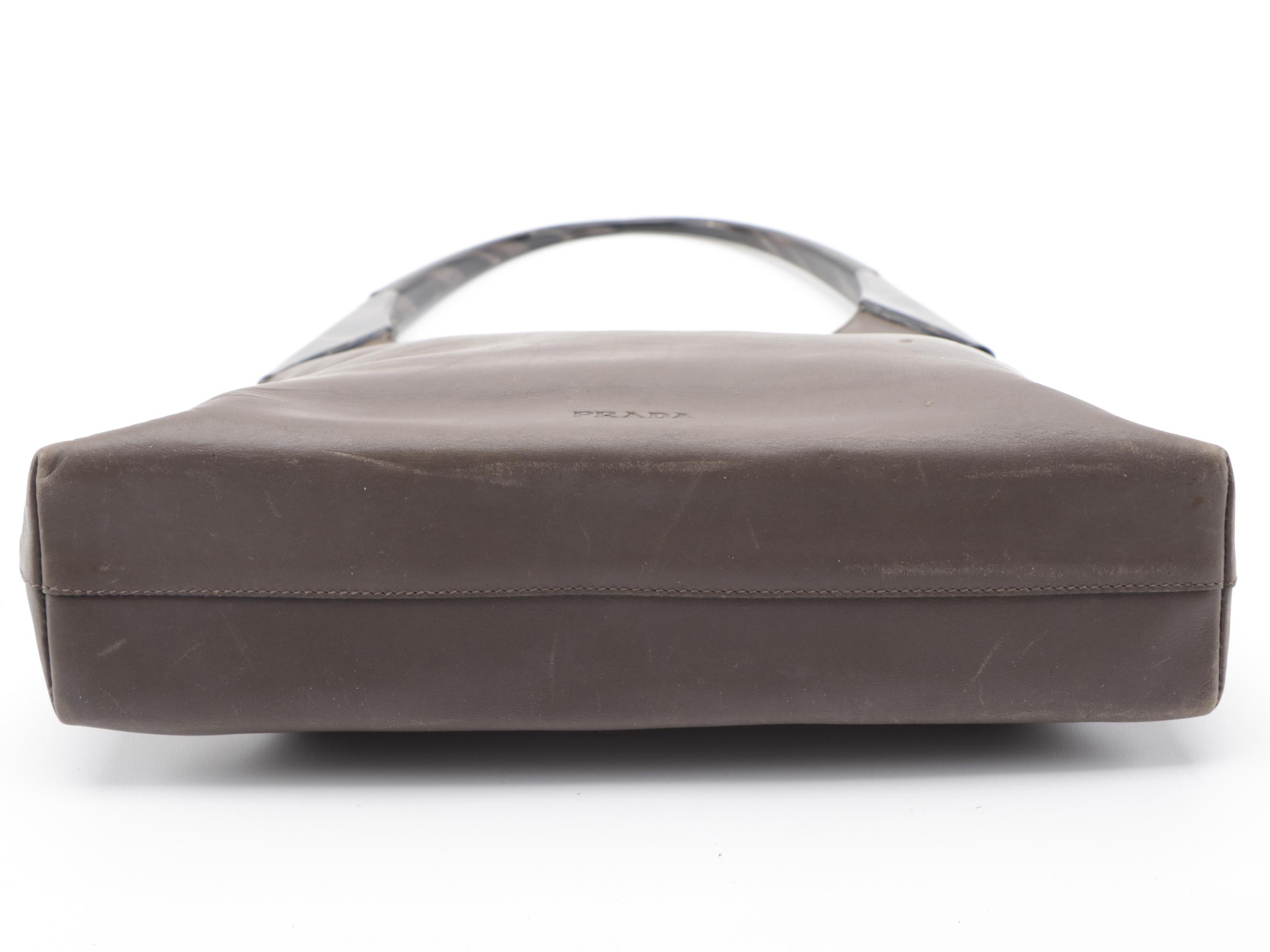 Prada Marbled Resin Handle Shoulder Bag in Brown Leather