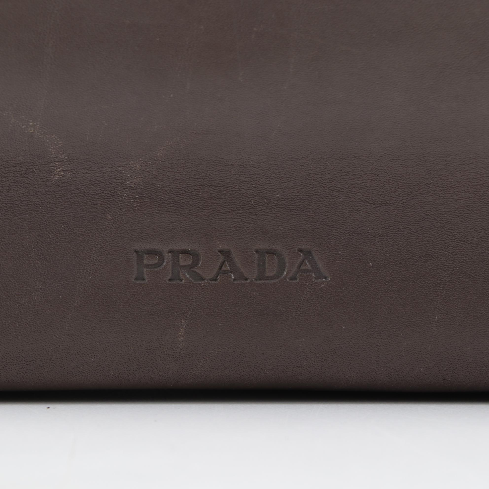 Prada Marbled Resin Handle Shoulder Bag in Brown Leather