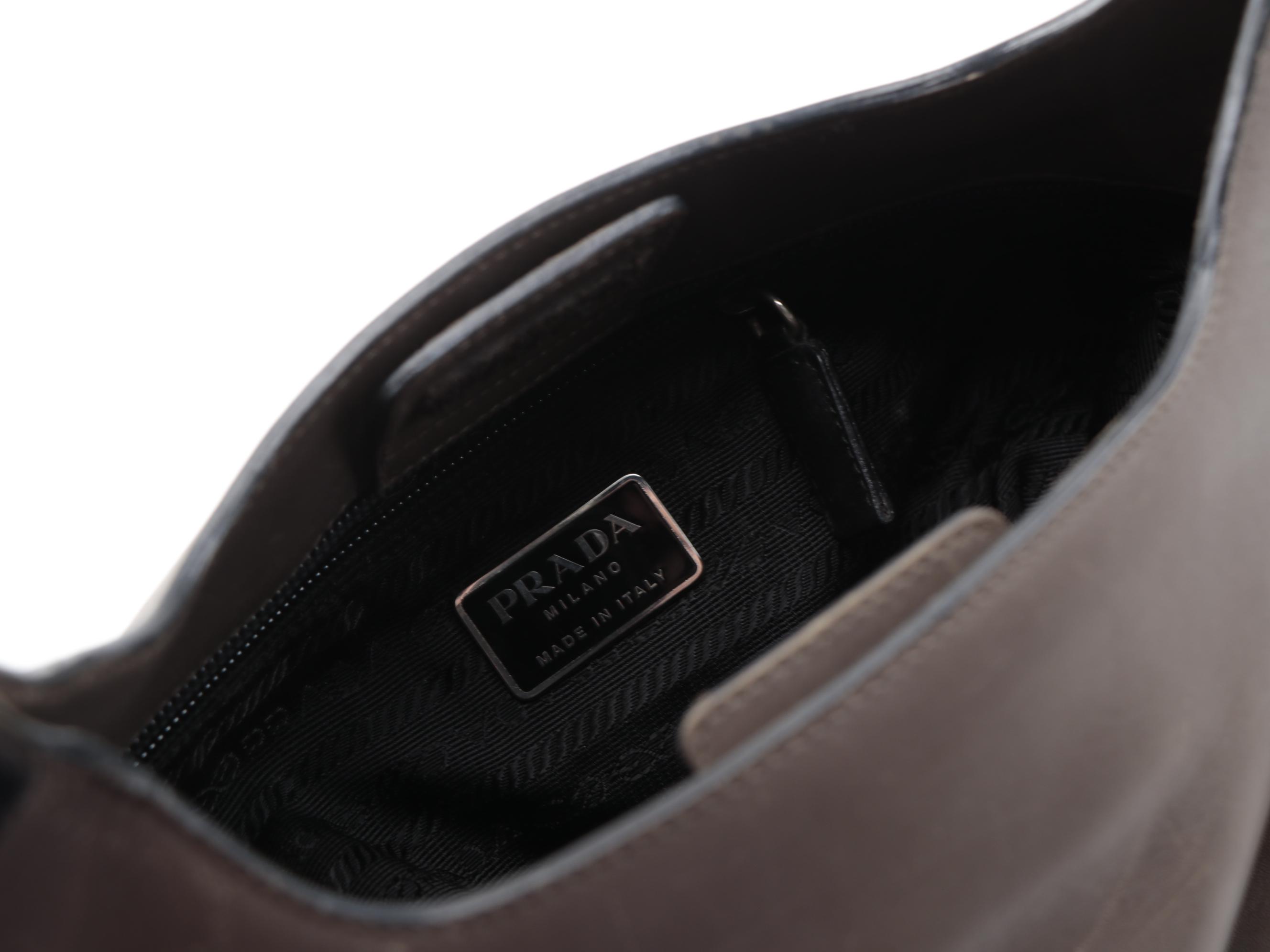 Prada Marbled Resin Handle Shoulder Bag in Brown Leather