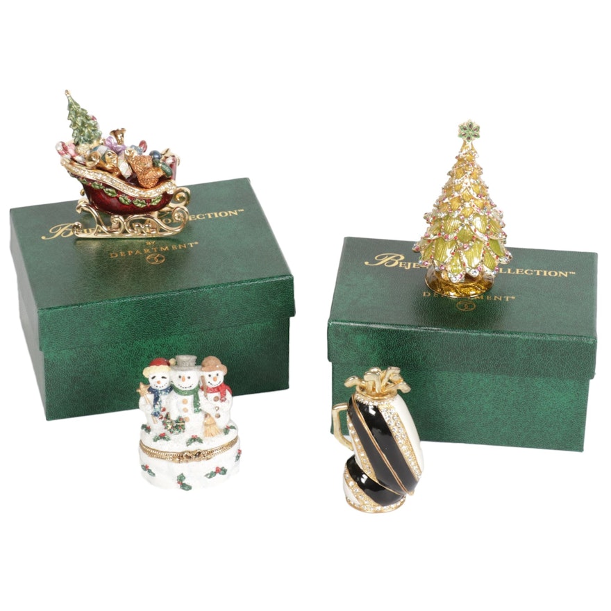 Department 56 Christmas and Golf Themed Boxes, Late 20th to 21st Century