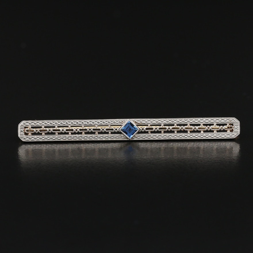 Circa 1915 Carter Gough & Co. 14K and Platinum Sapphire Bar Brooch