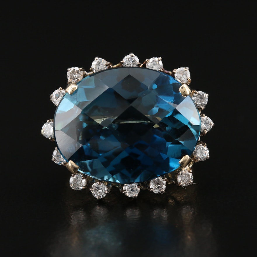 14K 22.25 CT London Blue Topaz and Diamond Ring