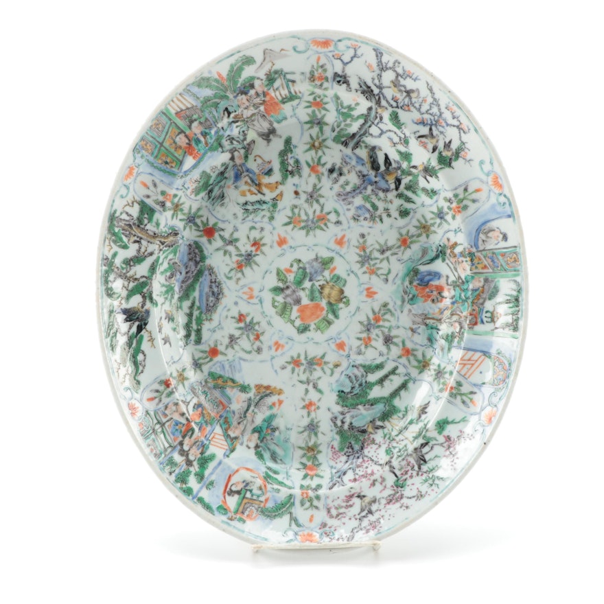 Chinese Famille Verte Porcelain Oval Platter