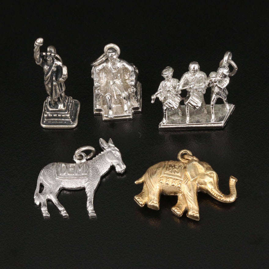 Sterling Charm Selection Featuring Statue of Liberty and Spirit of '76