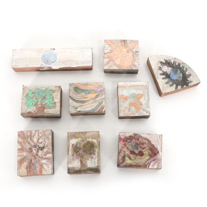 Robert Wright Acrylic Painted Wooden Blocks, Late 20th Century