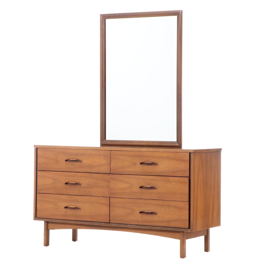 Mid Century Modern Walnut and Laminate Top Six-Drawer Dresser