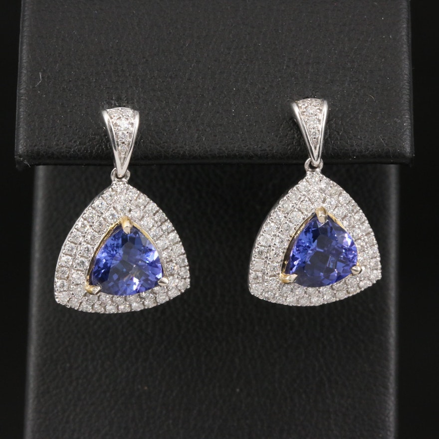 14K Tanzanite and Diamond Double Halo Dangle Earrings