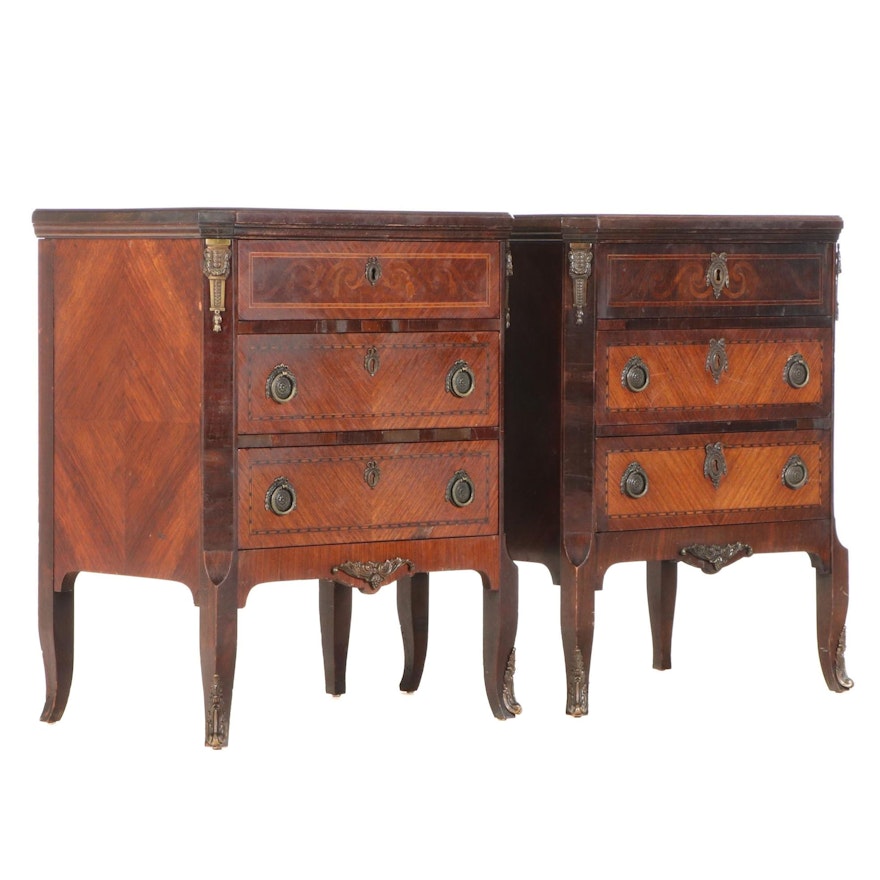 Pair of Johnson-Handley-Johnson Louis XV Style Rosewood & Marquetry Nightstands