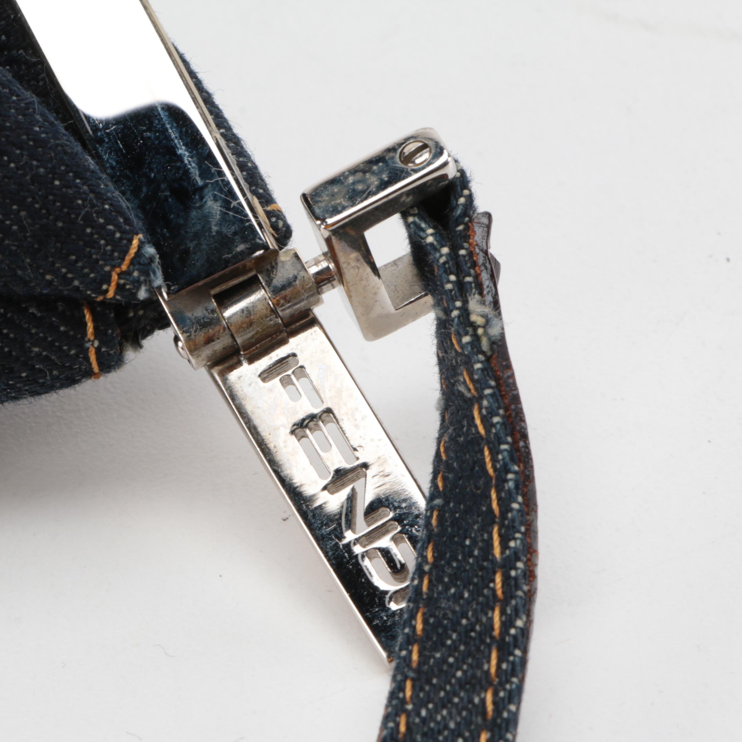 Fendi Demin Bag with Silver Tone Flex-Frame and Side Logo Cutouts