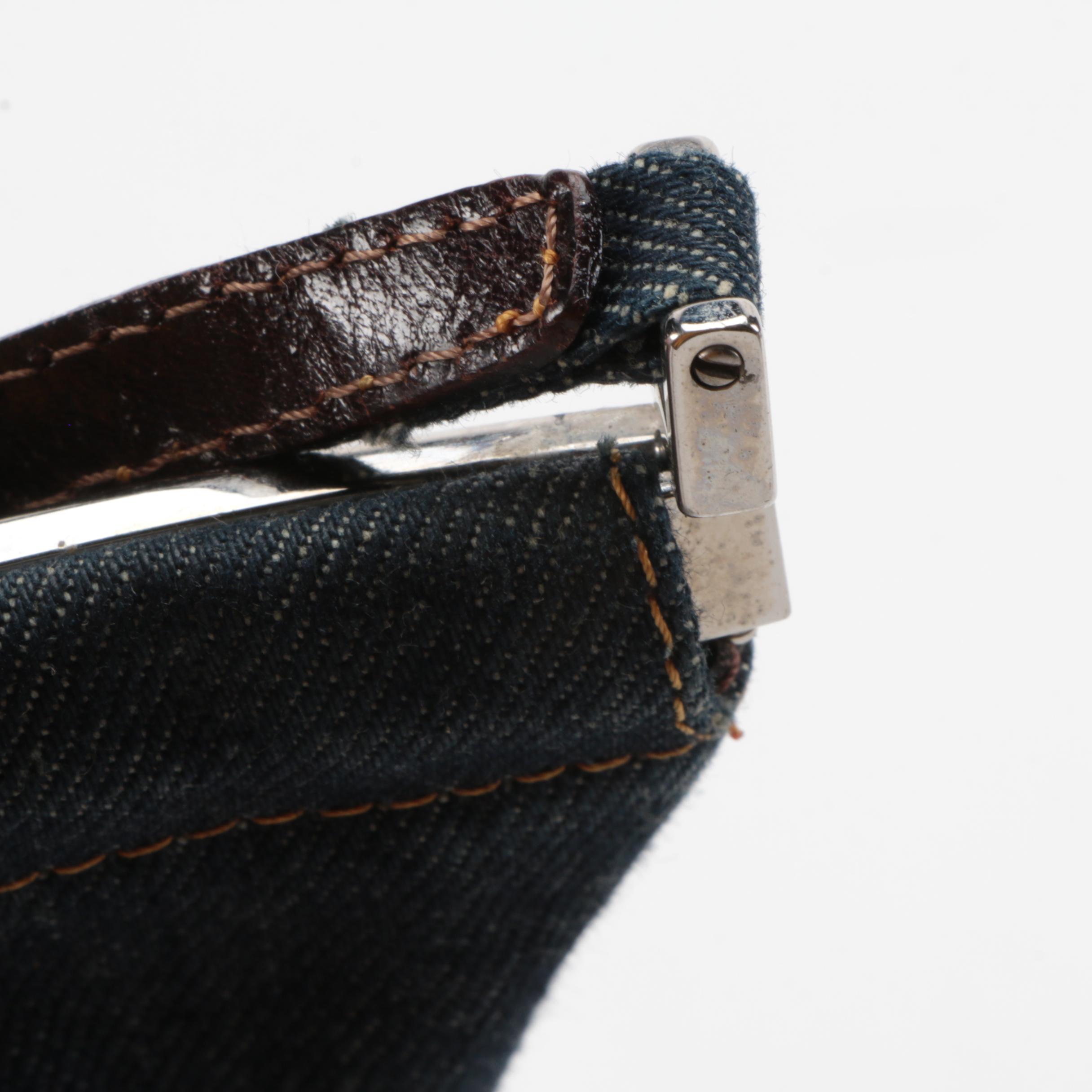 Fendi Demin Bag with Silver Tone Flex-Frame and Side Logo Cutouts