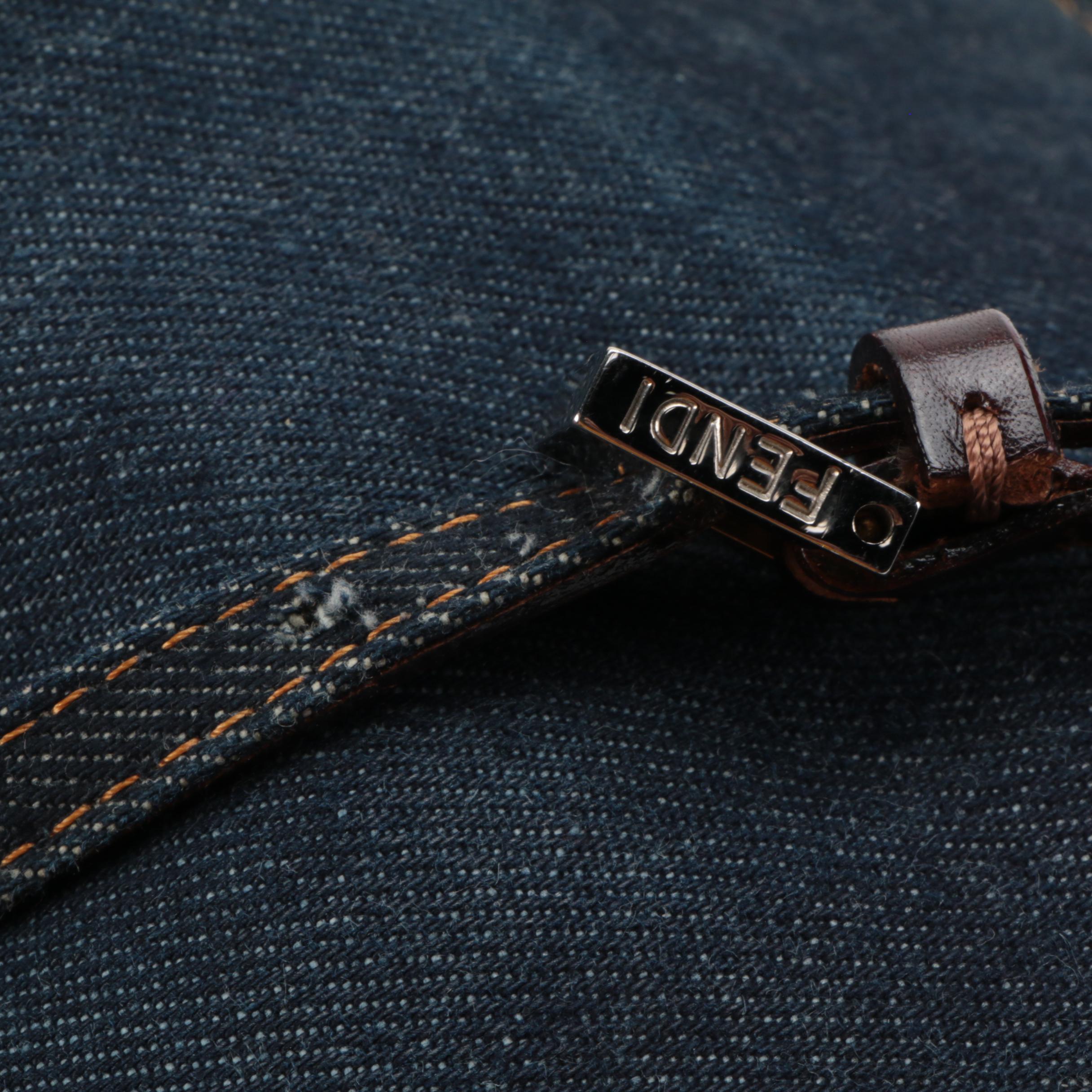 Fendi Demin Bag with Silver Tone Flex-Frame and Side Logo Cutouts