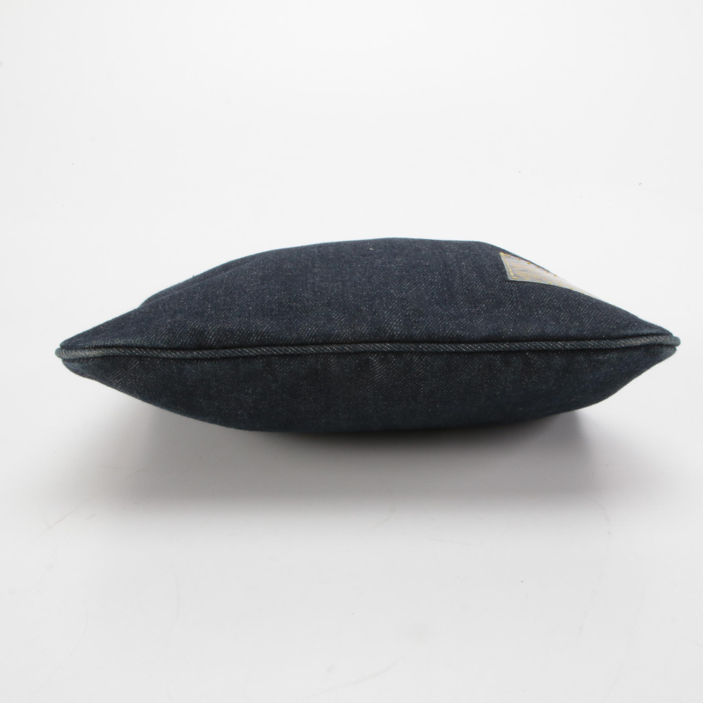 Fendi Demin Bag with Silver Tone Flex-Frame and Side Logo Cutouts