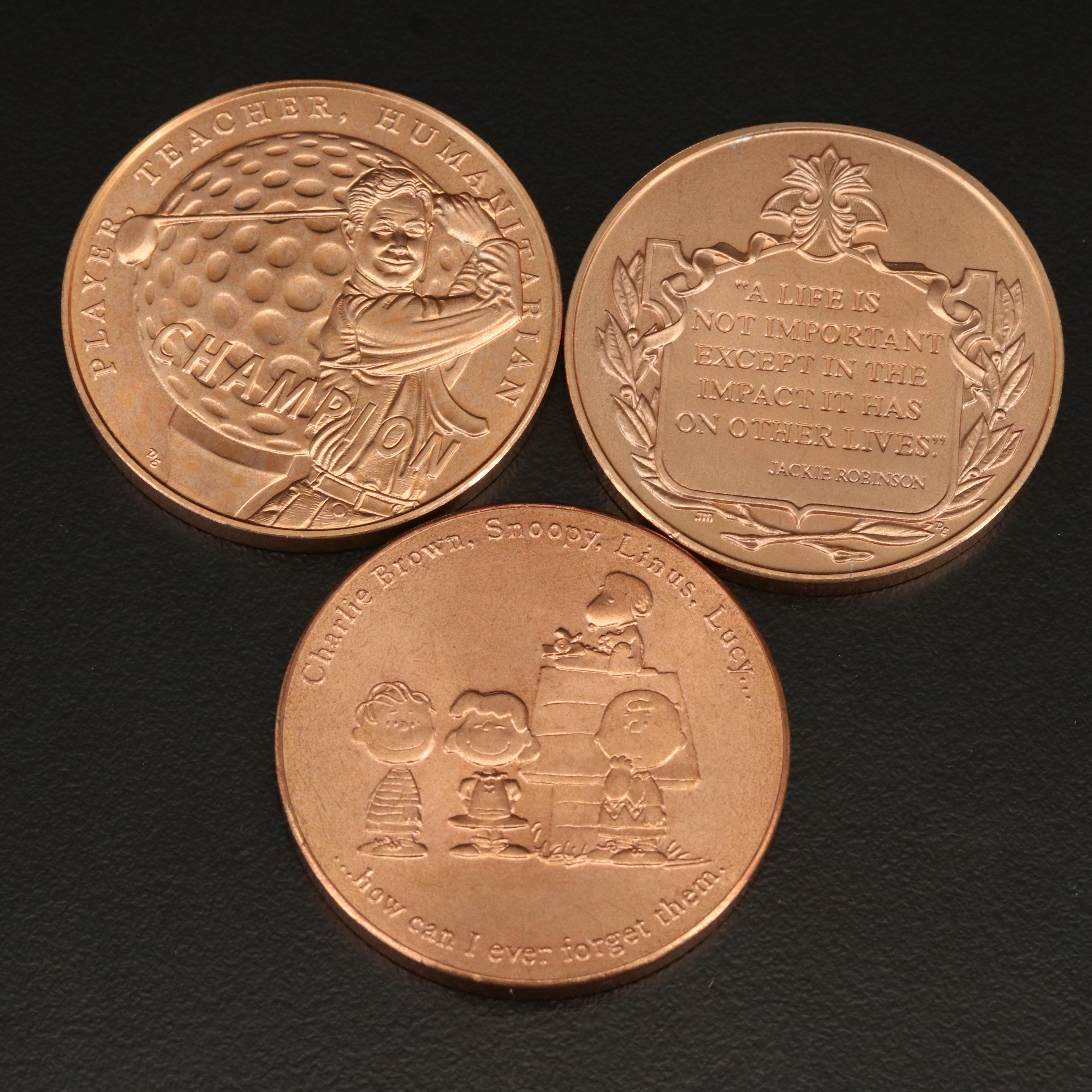 Bronze Medals of Jackie Robinson, Byron Nelson and Charles M. Schulz