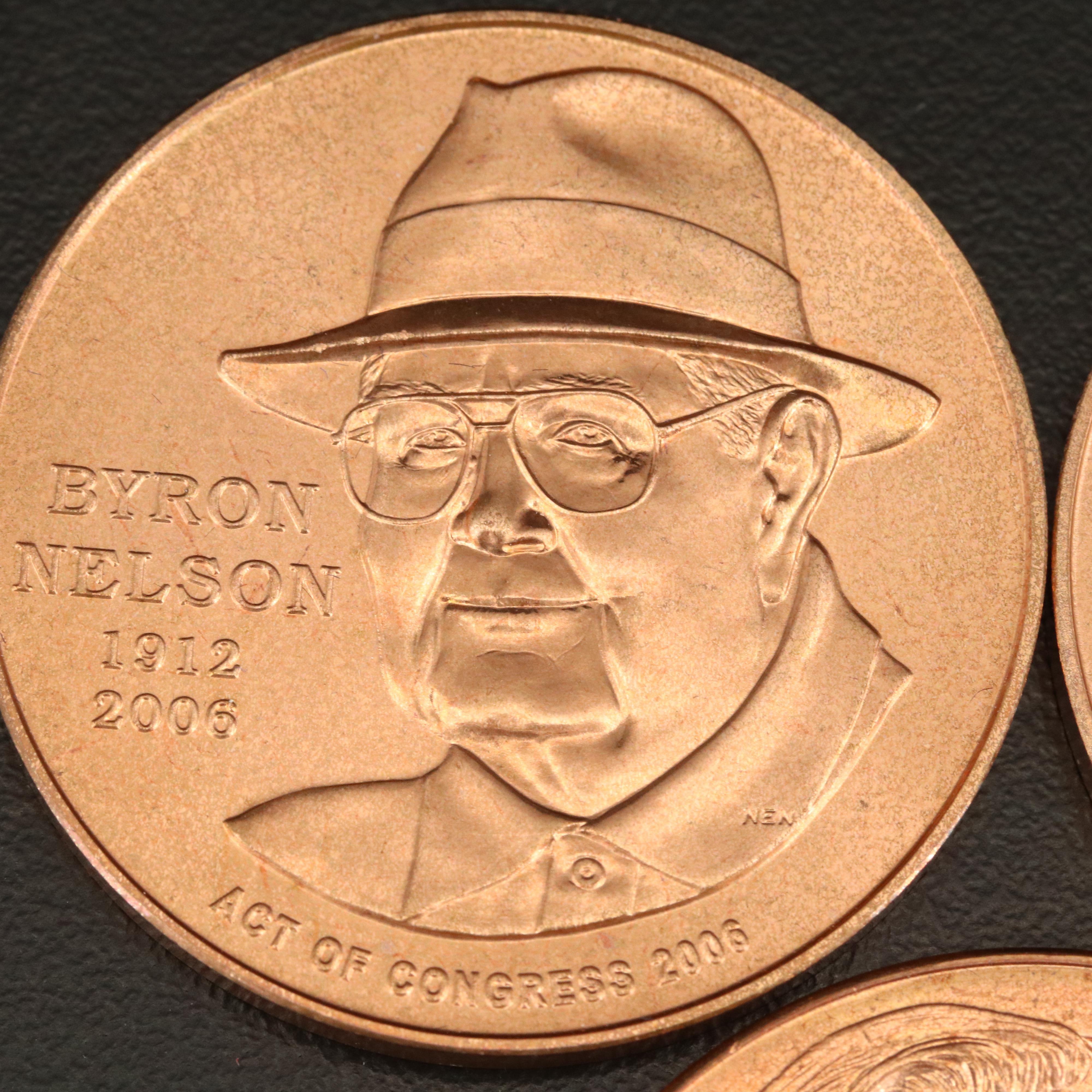 Bronze Medals of Jackie Robinson, Byron Nelson and Charles M. Schulz