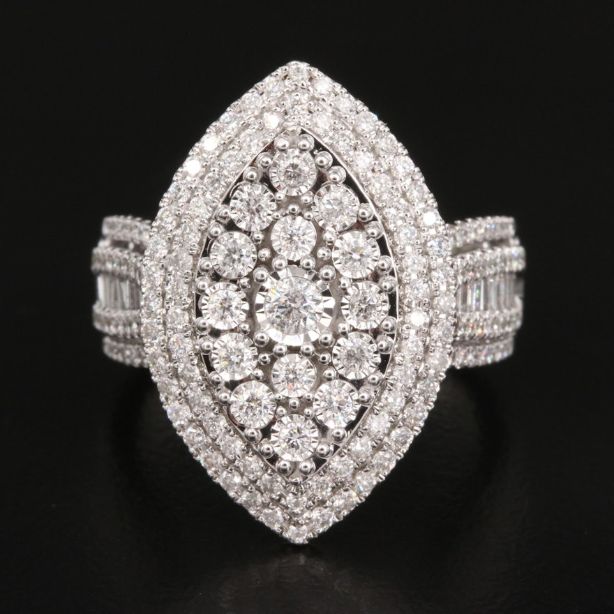 14K 1.45 CTW Diamond Navette Cluster Ring