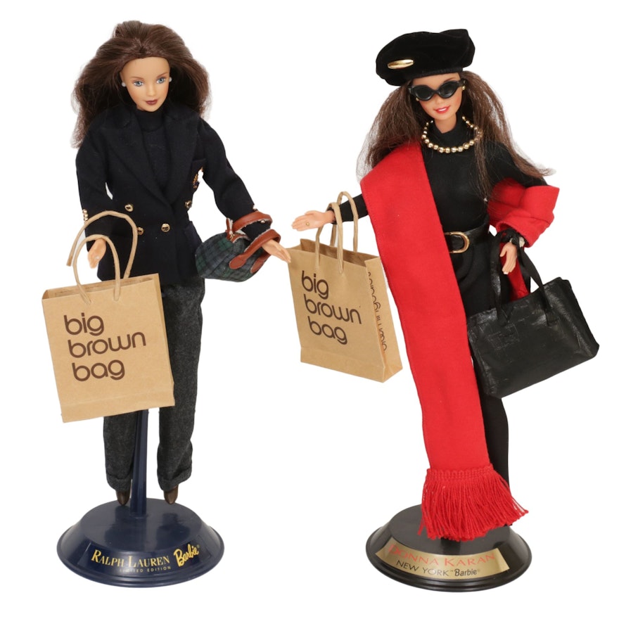 Ralph Lauren and Donna Karan for Mattel Barbie Dolls on Stands