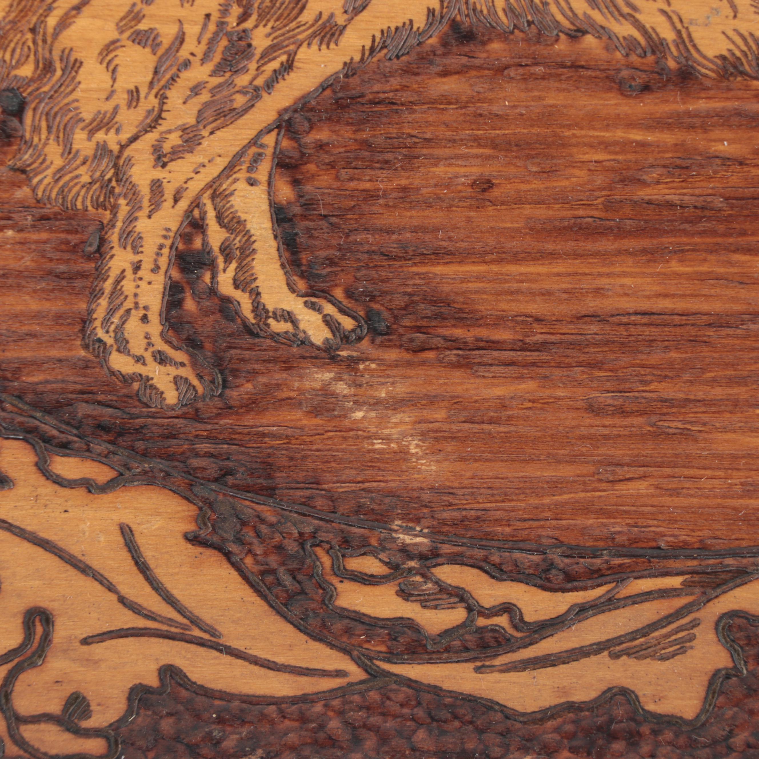 Flemish Art Co. Pyrography and Stained Wood Plaques with Dog Motif