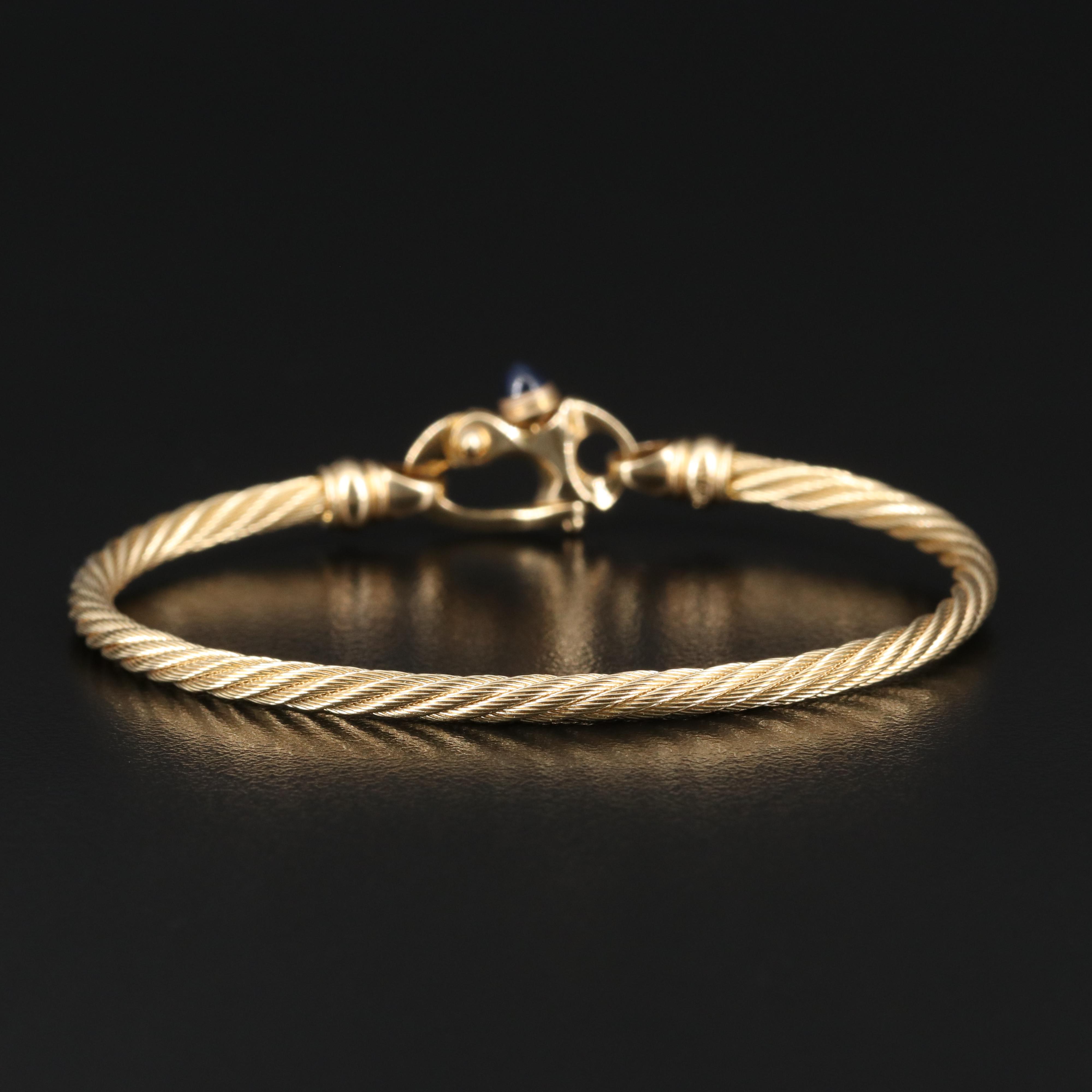 Guy Beard Designs 14K Cable Bracelet with Mariner's Clasp and Sapphire Accent