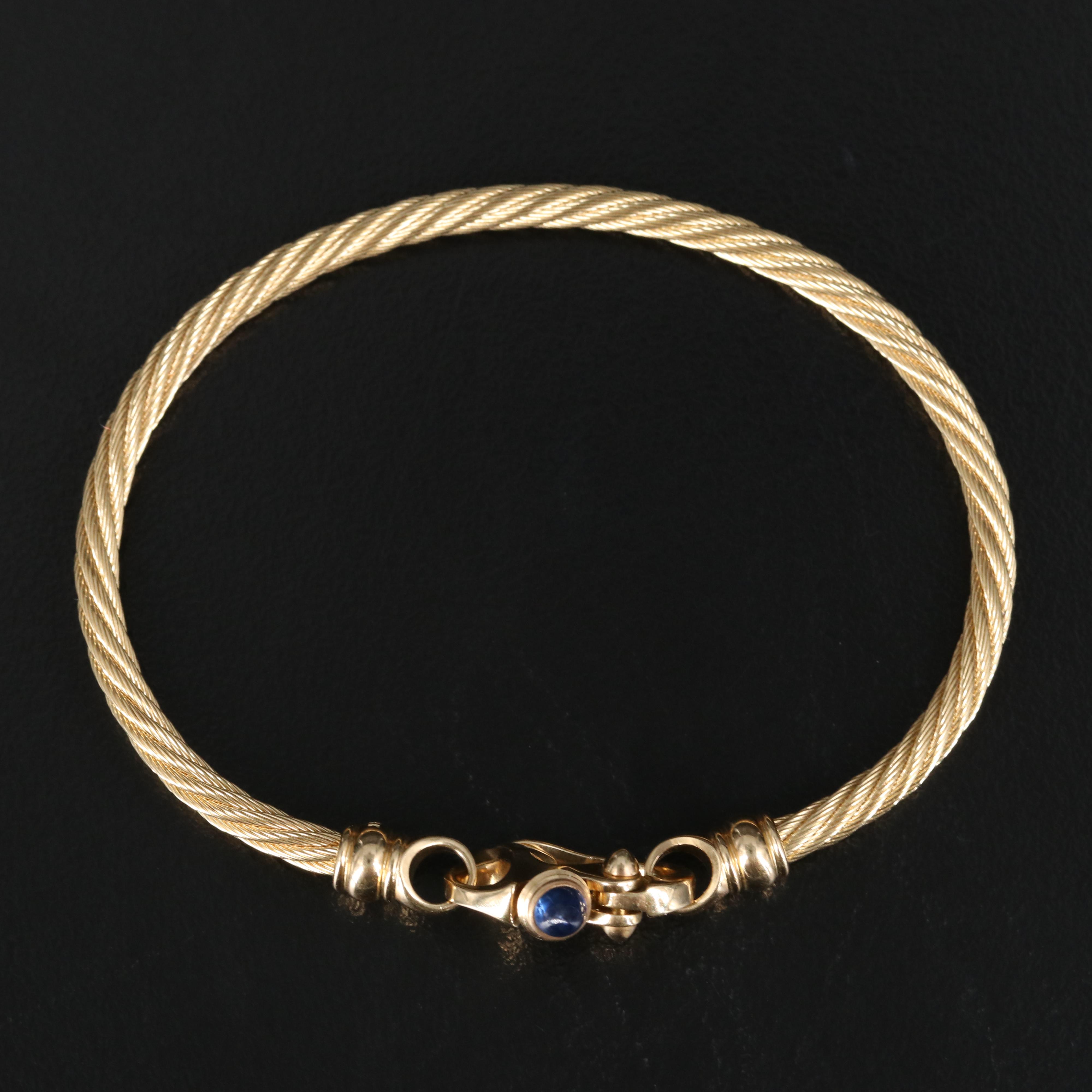 Guy Beard Designs 14K Cable Bracelet with Mariner's Clasp and Sapphire Accent