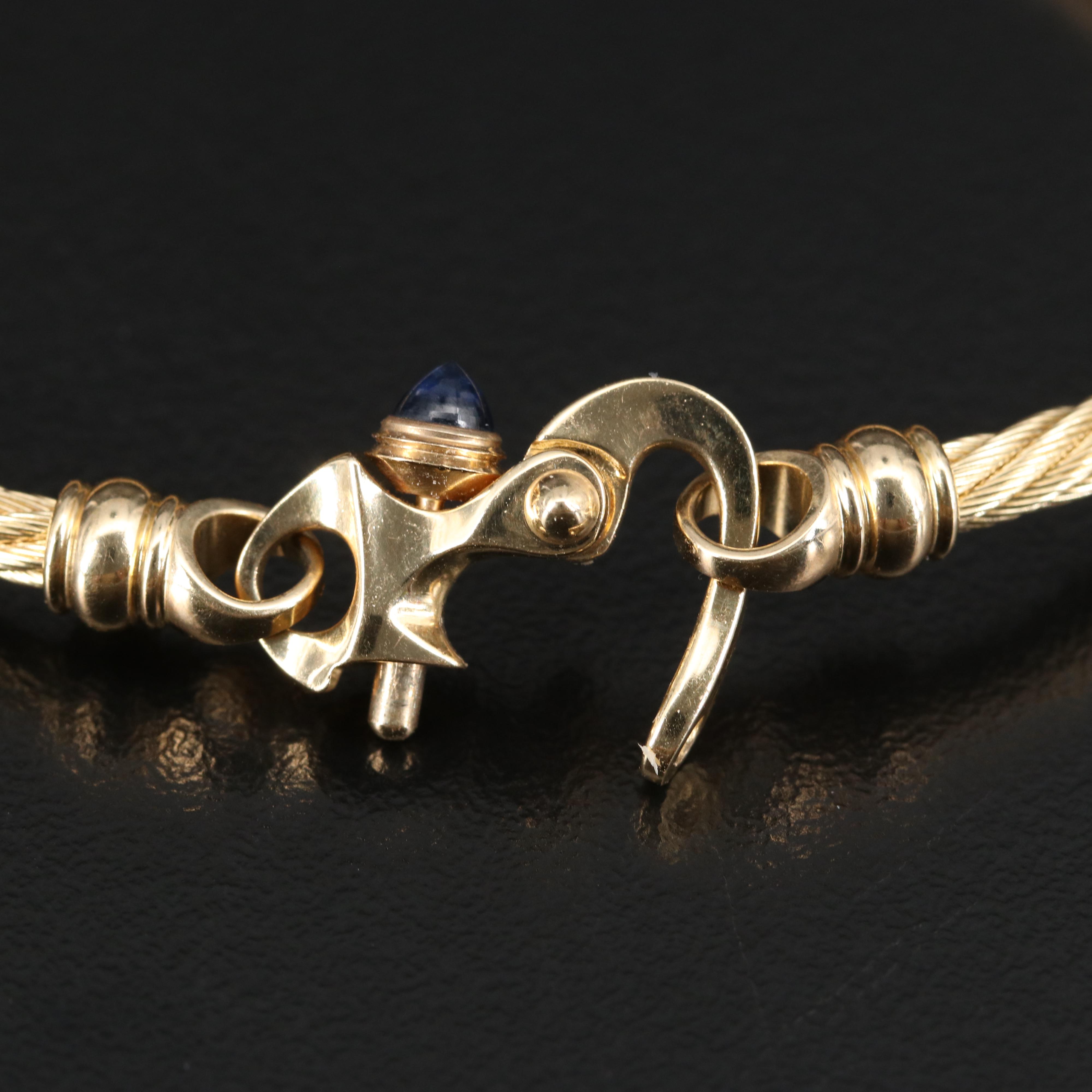 Guy Beard Designs 14K Cable Bracelet with Mariner's Clasp and Sapphire Accent
