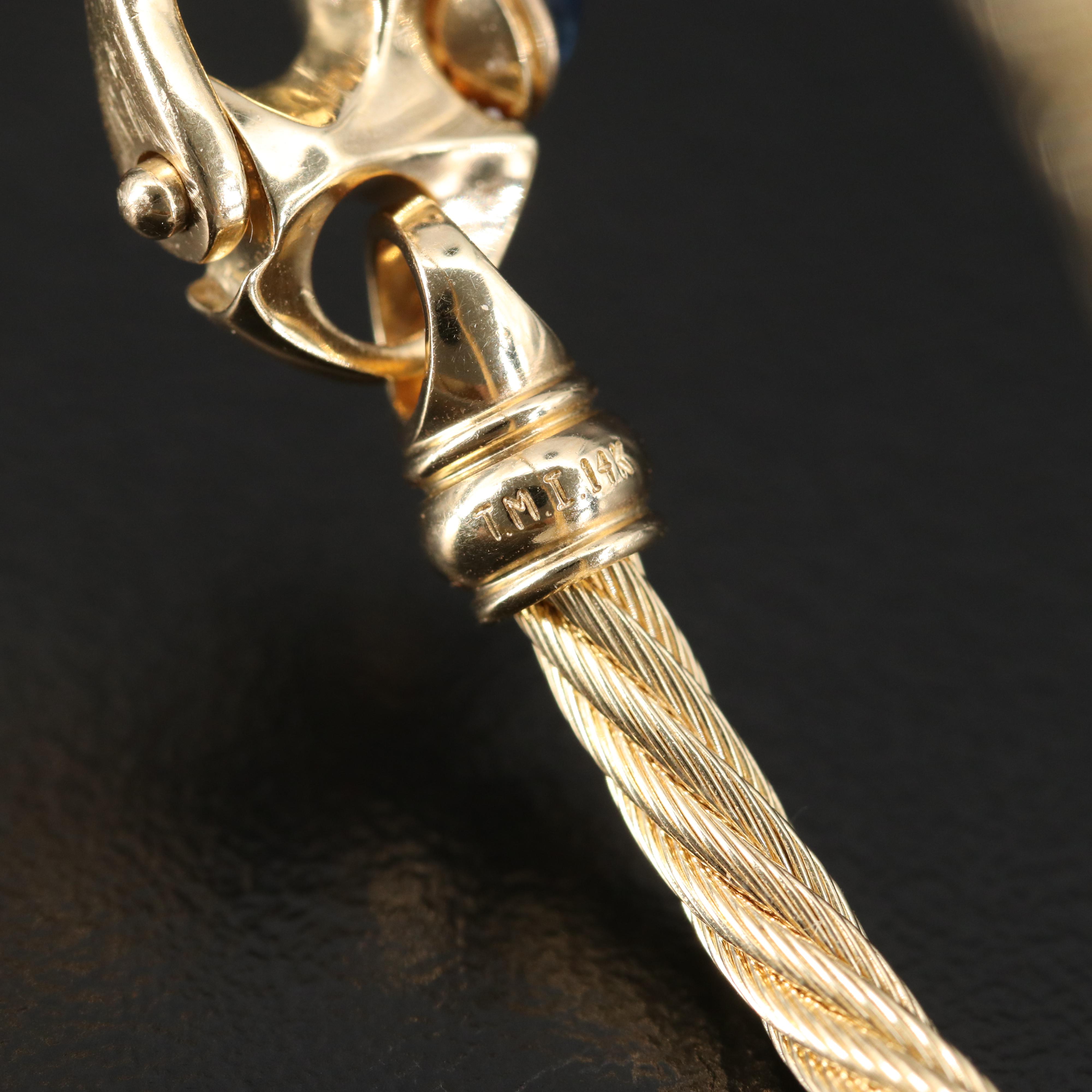 Guy Beard Designs 14K Cable Bracelet with Mariner's Clasp and Sapphire Accent