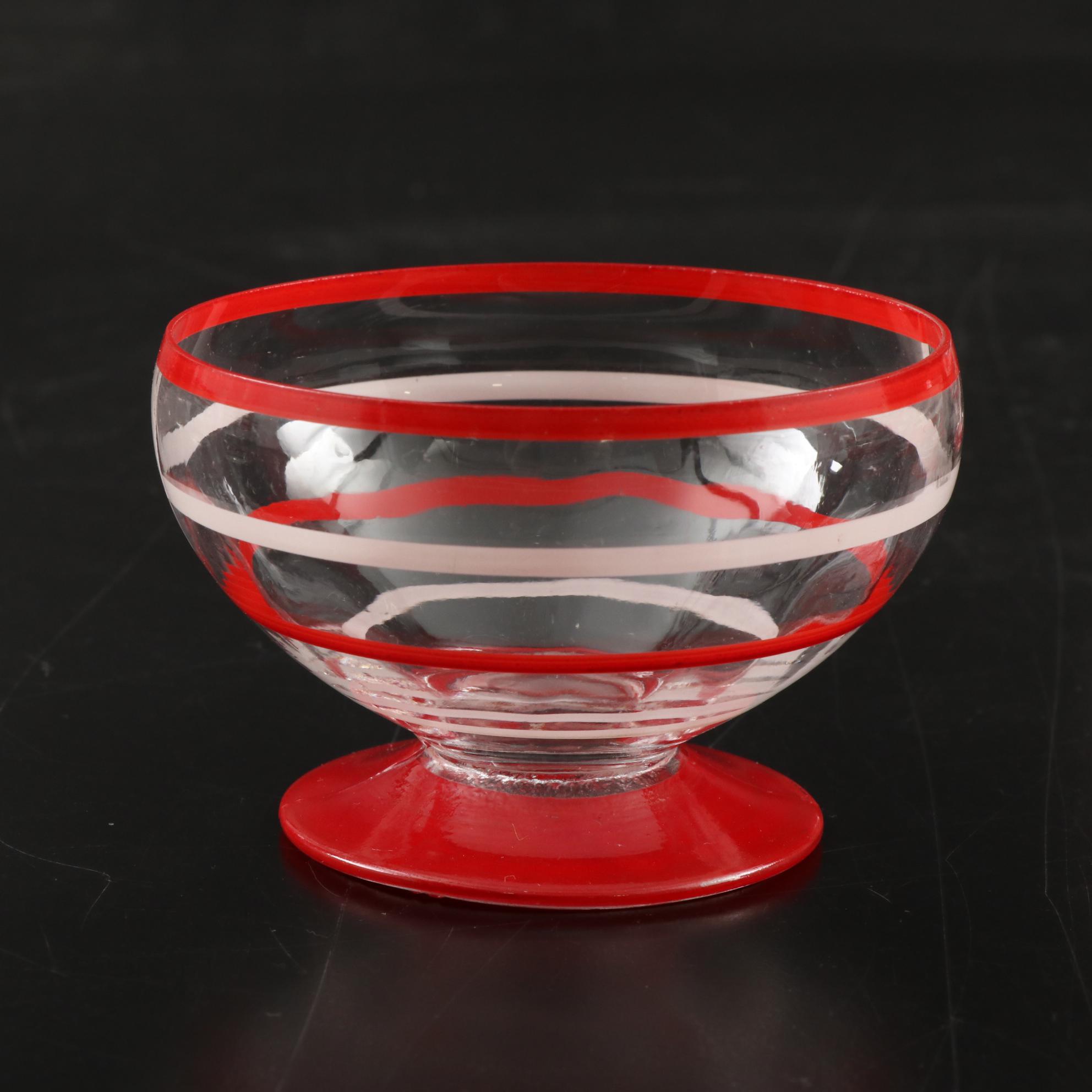 Red and White Striped Glass Dinnerware, Mid-20th Century