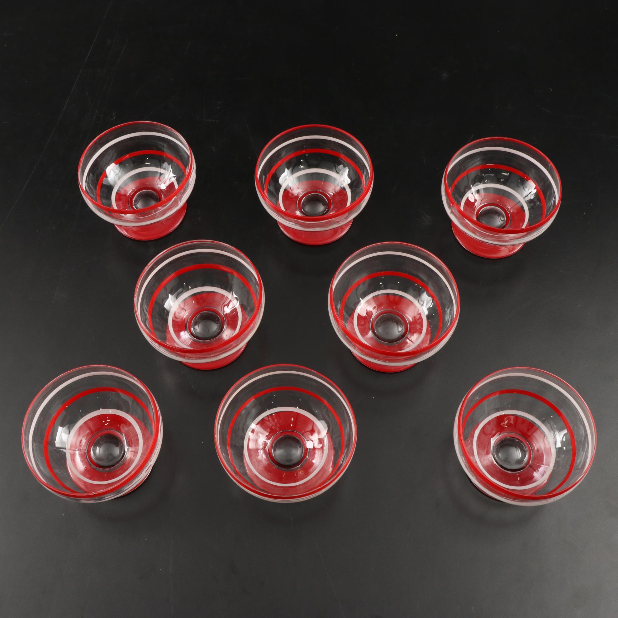 Red and White Striped Glass Dinnerware, Mid-20th Century