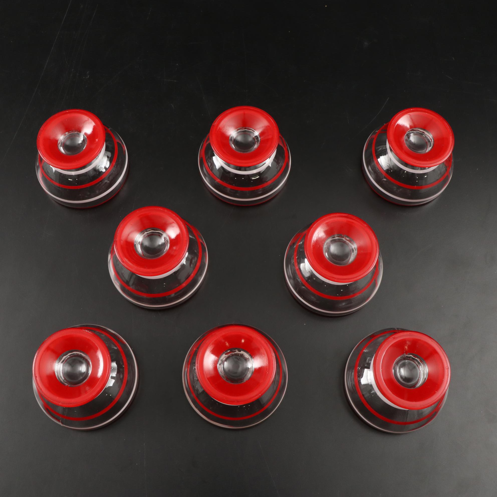 Red and White Striped Glass Dinnerware, Mid-20th Century