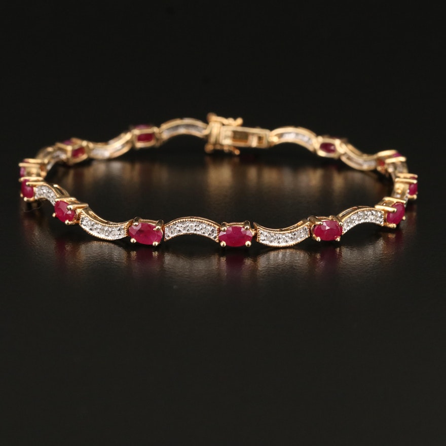 14K Ruby and Diamond Curved Link Bracelet