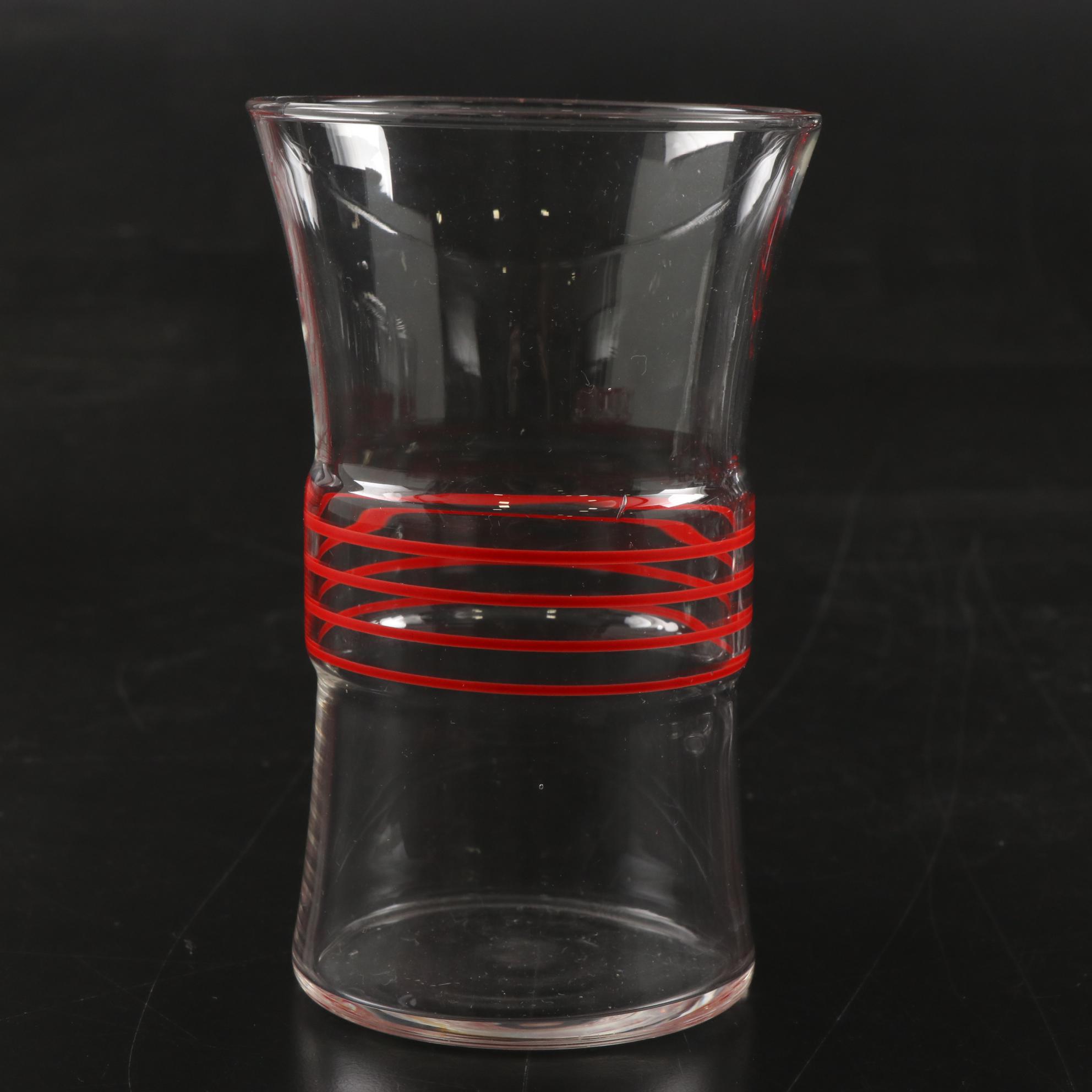 Red and White Striped Glass Dinnerware, Mid-20th Century