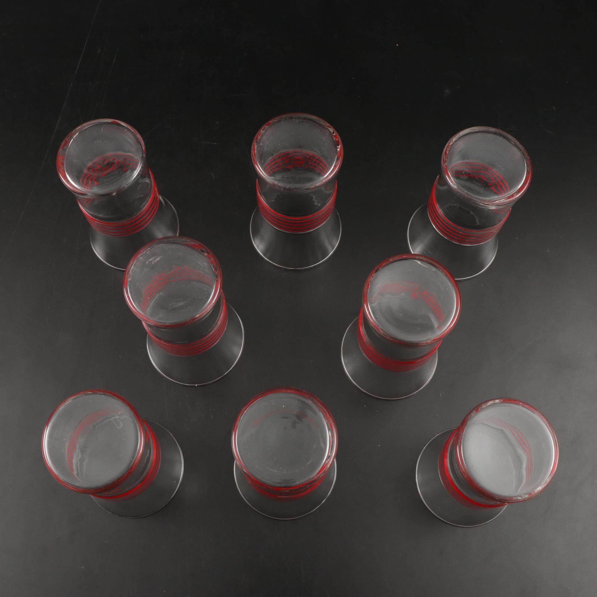 Red and White Striped Glass Dinnerware, Mid-20th Century